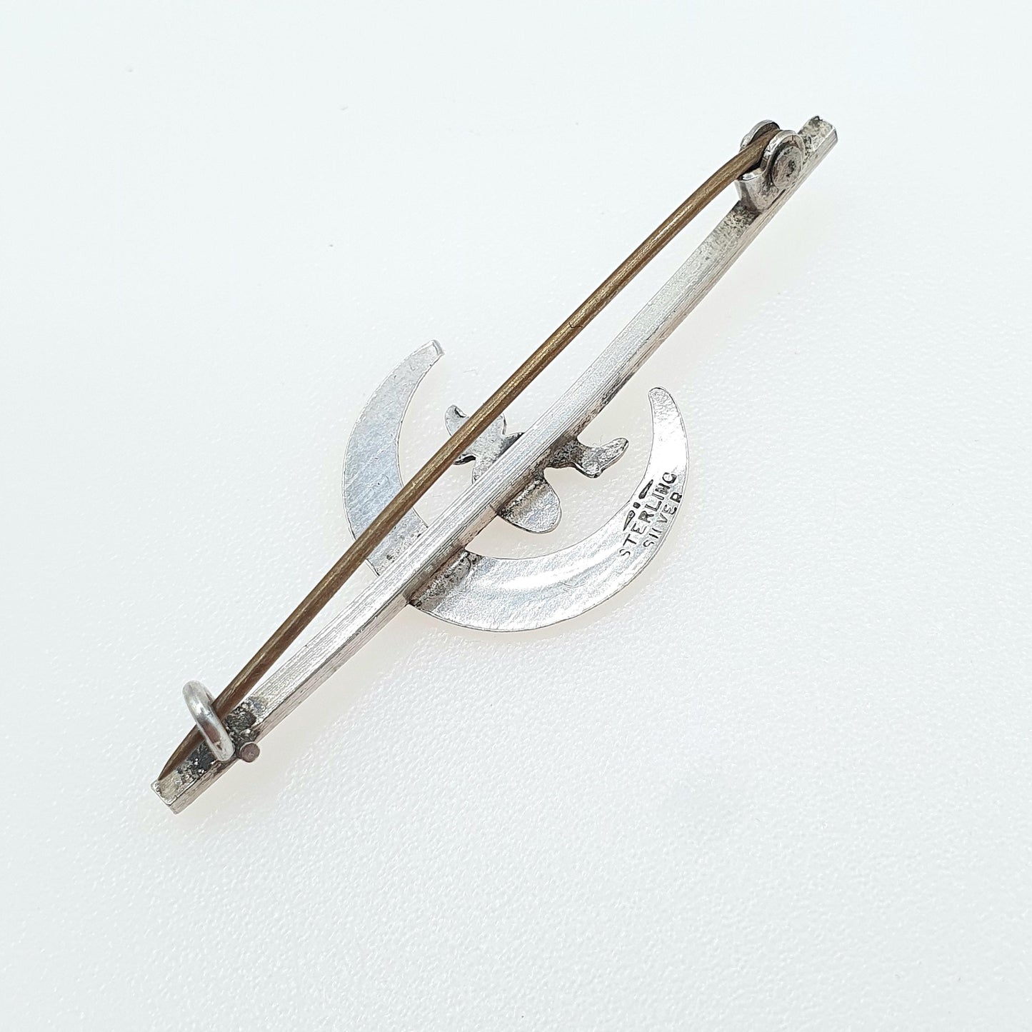 Antique Sterling Silver Cornish Imp in Crescent Moon Brooch Mythical Celestial Unique Fantasy Womens Men’s Jewellery Jewelry