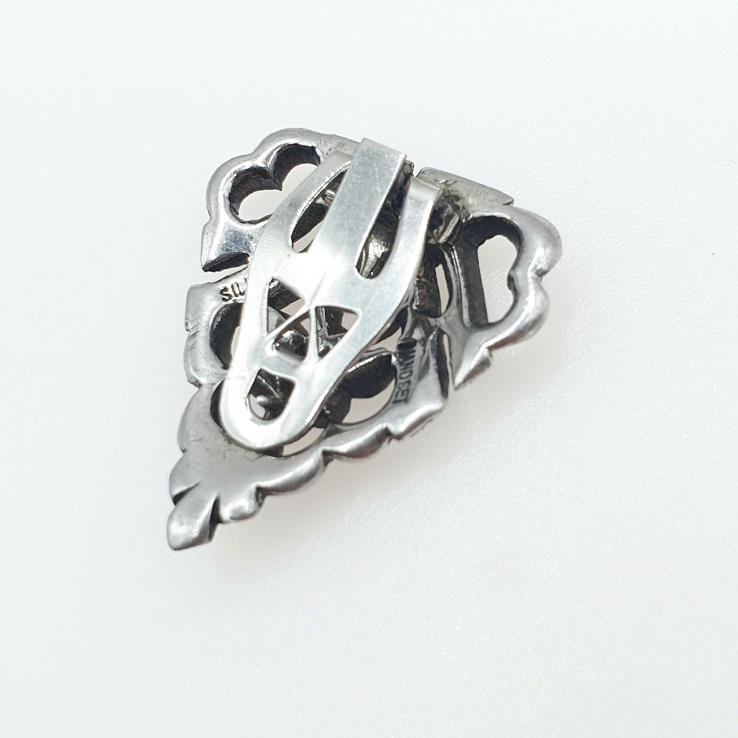 Antique Art Deco Solid Silver Diamond Paste Dress Clip Geometric Single Triangle Shape Womens Vintage Gift Jewelry Jewellery