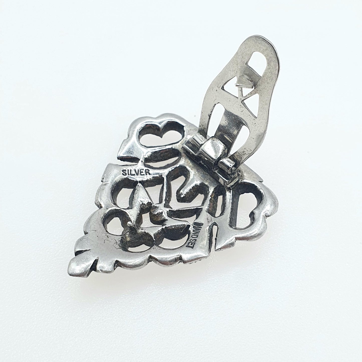 Antique Art Deco Solid Silver Diamond Paste Dress Clip Geometric Single Triangle Shape Womens Vintage Gift Jewelry Jewellery
