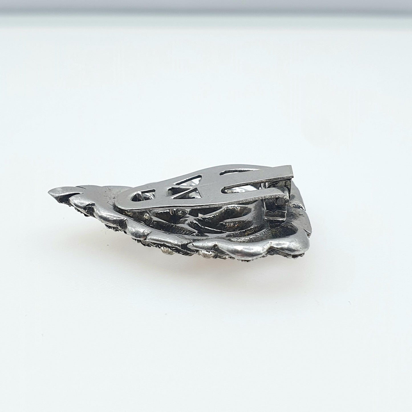 Antique Art Deco Solid Silver Diamond Paste Dress Clip Geometric Single Triangle Shape Womens Vintage Gift Jewelry Jewellery