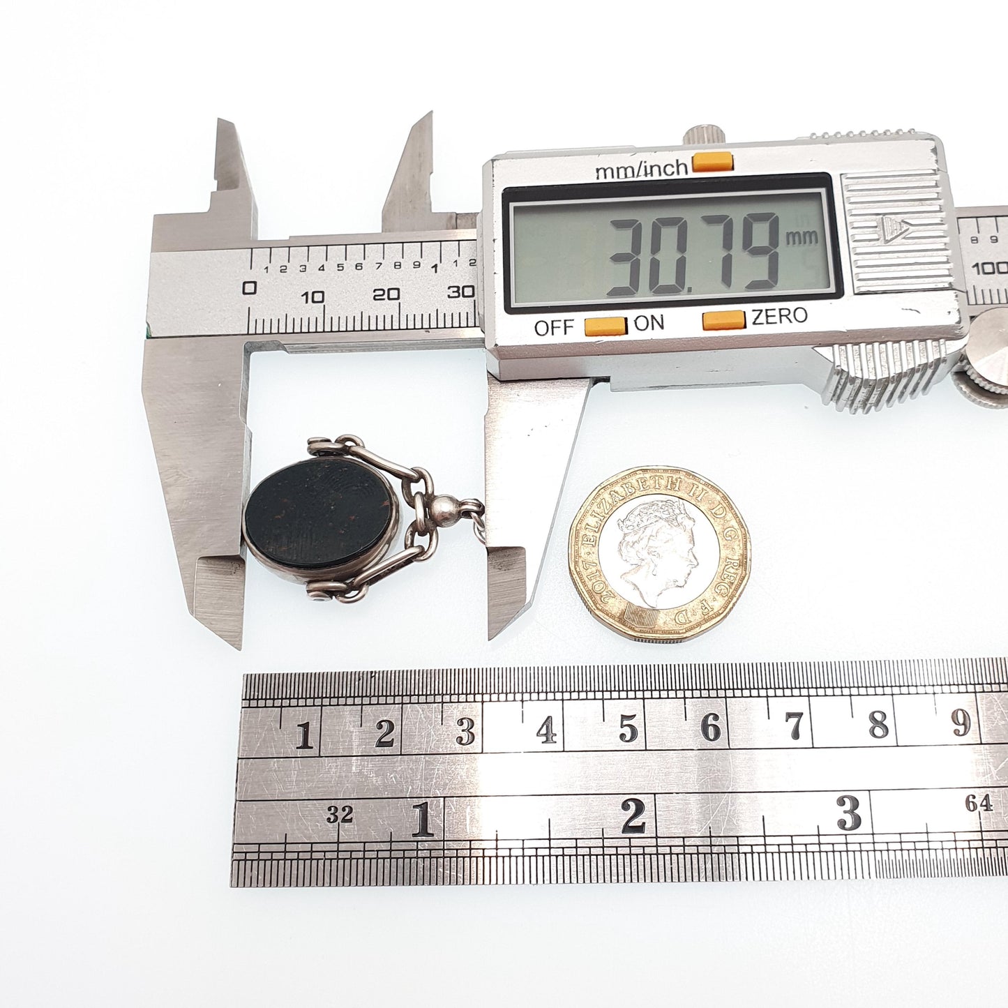 Antique Sterling Silver Bloodstone Spinner Fob Necklace Victorian Pendant Carnelian Vintage Mens Womens Jewelry Jewellery