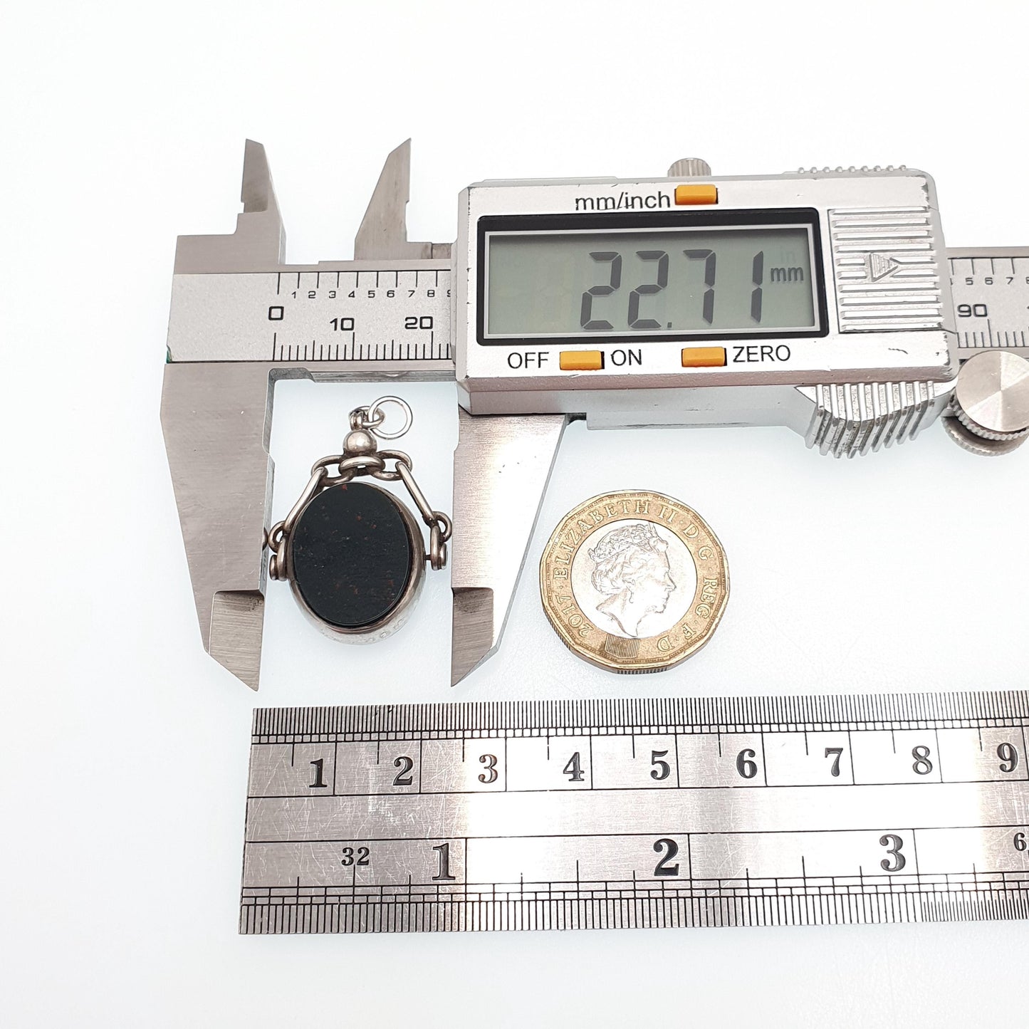 Antique Sterling Silver Bloodstone Spinner Fob Necklace Victorian Pendant Carnelian Vintage Mens Womens Jewelry Jewellery