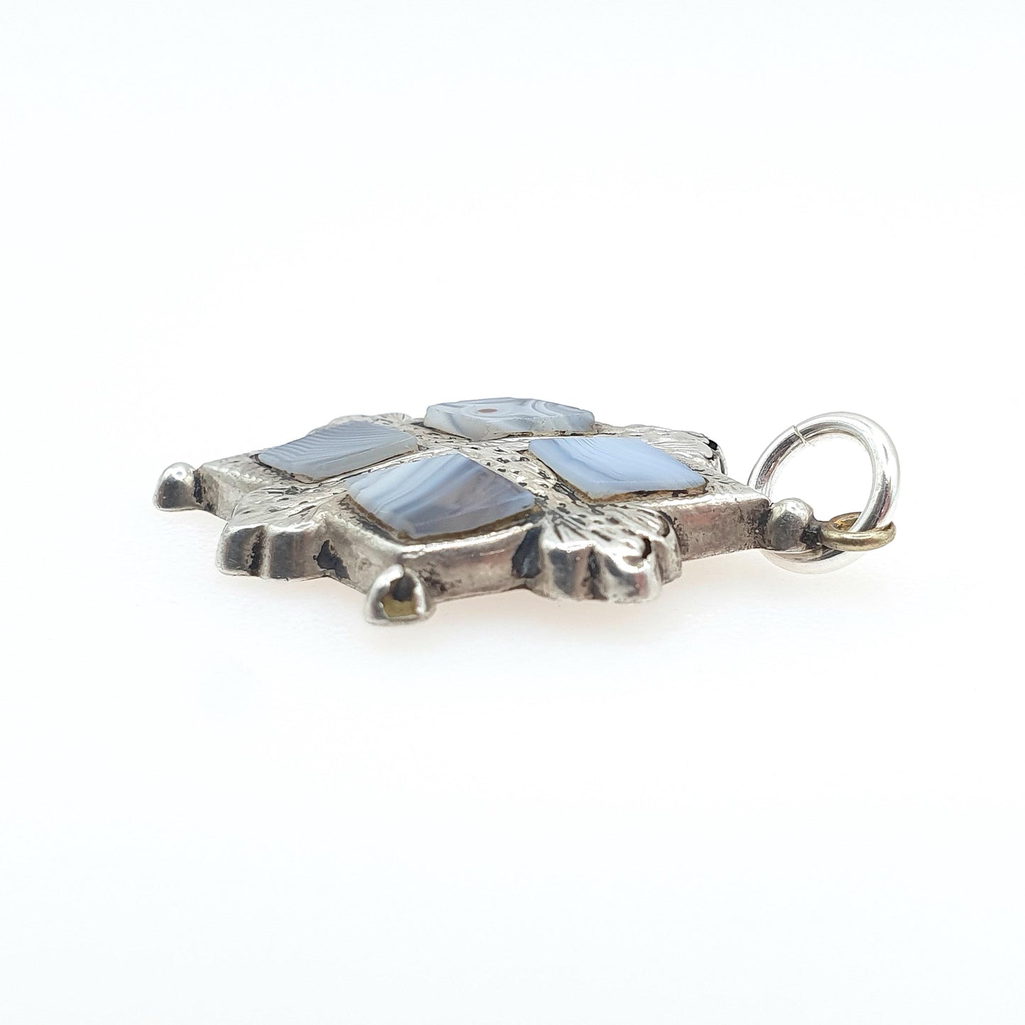 Antique Victorian Solid Silver Montrose Lace Agate Pendant Scottish St Andrews Cross Vintage Jewelry Jewellery Womens Mens