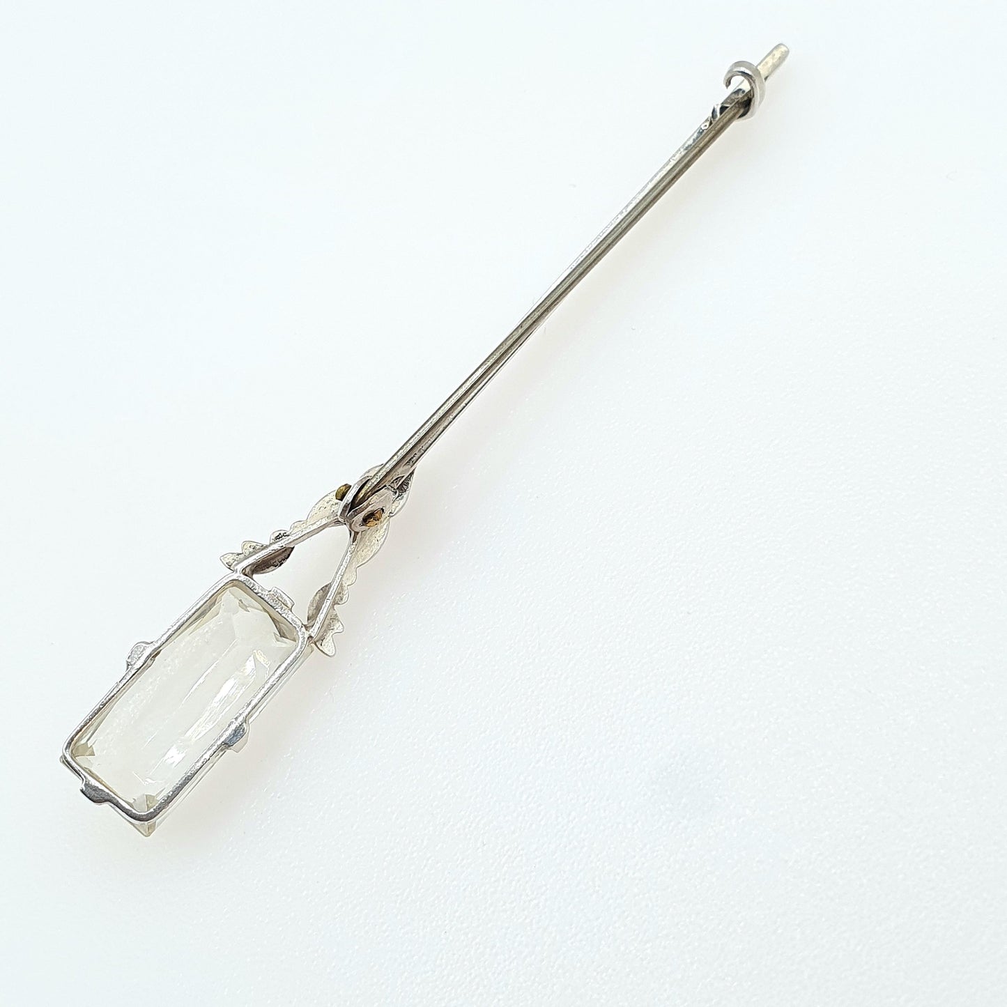 Antique Sterling Silver Rock Crystal Quartz Brooch Art Deco Clear Gemstone Rectangular Cut Womens Ladies Jewelry Jewellery Vintage