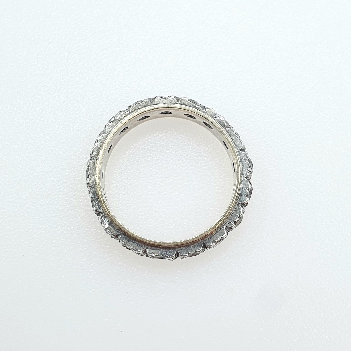 Old Vintage 9ct Gold & Solid Silver White Spinel Eternity Ring Infinity Round Cut White Gemstone Womens Jewelry Jewellery
