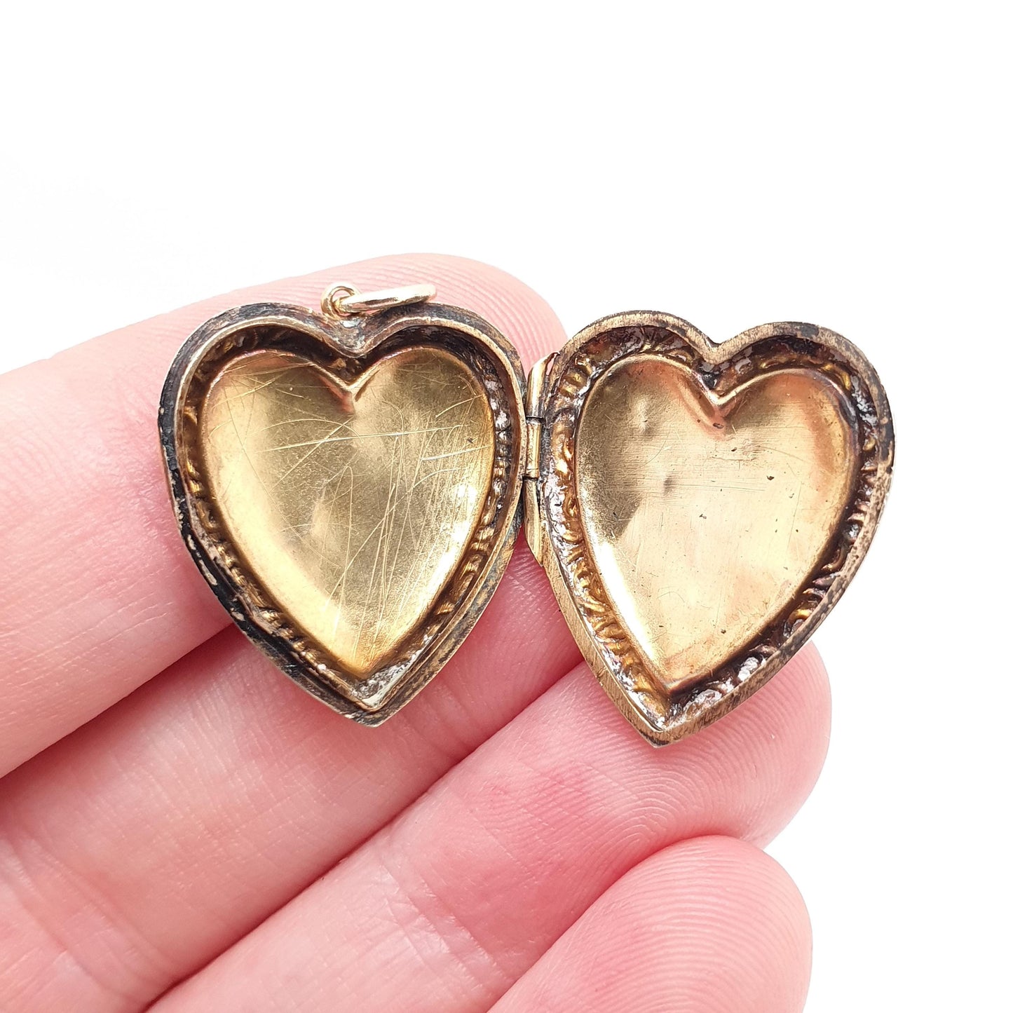 Antique 9ct Gold Bird Locket Heart Shape Back and Front Solid 9k 375 Pendant Necklace Jewelry Womens Vintage Jewellery