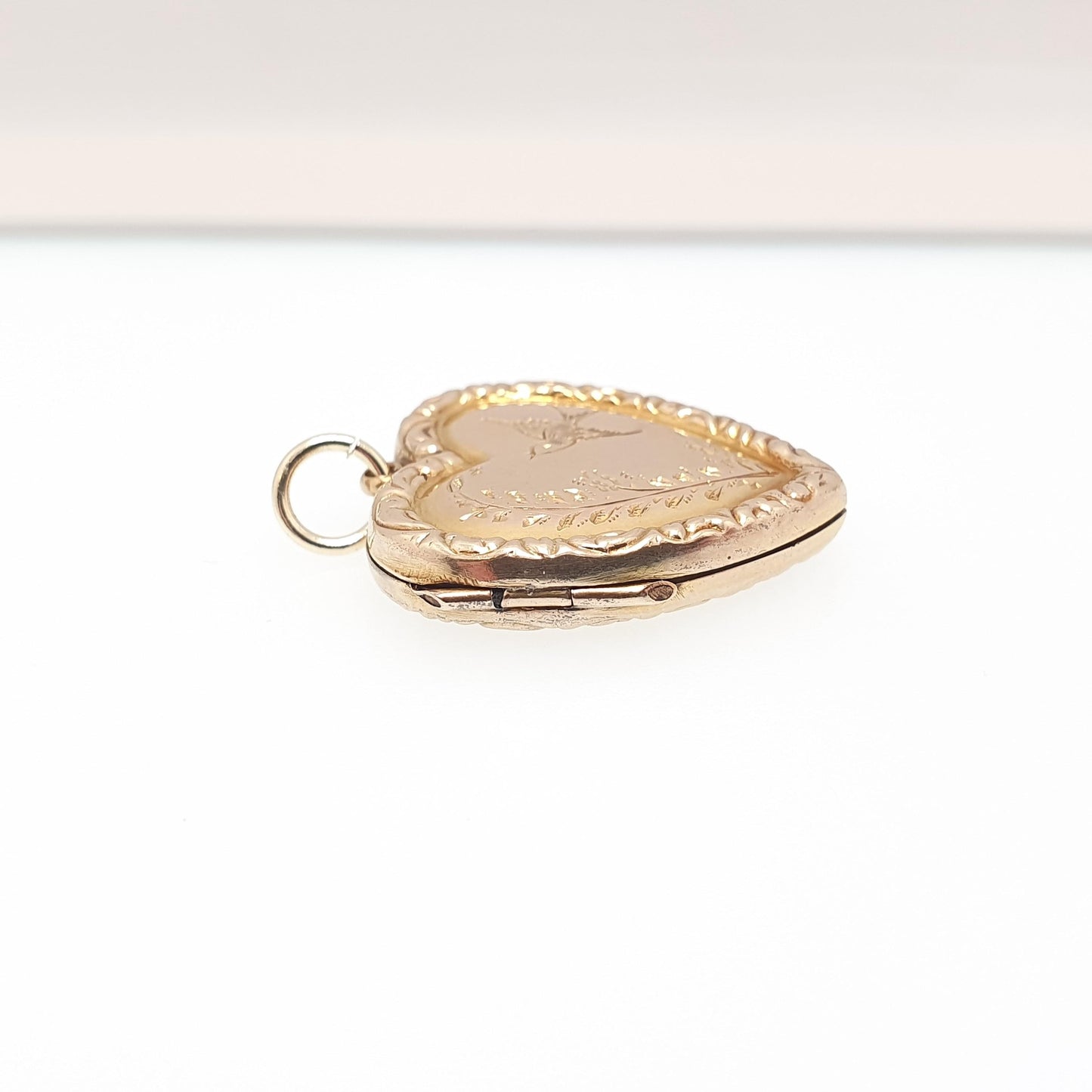 Antique 9ct Gold Bird Locket Heart Shape Back and Front Solid 9k 375 Pendant Necklace Jewelry Womens Vintage Jewellery