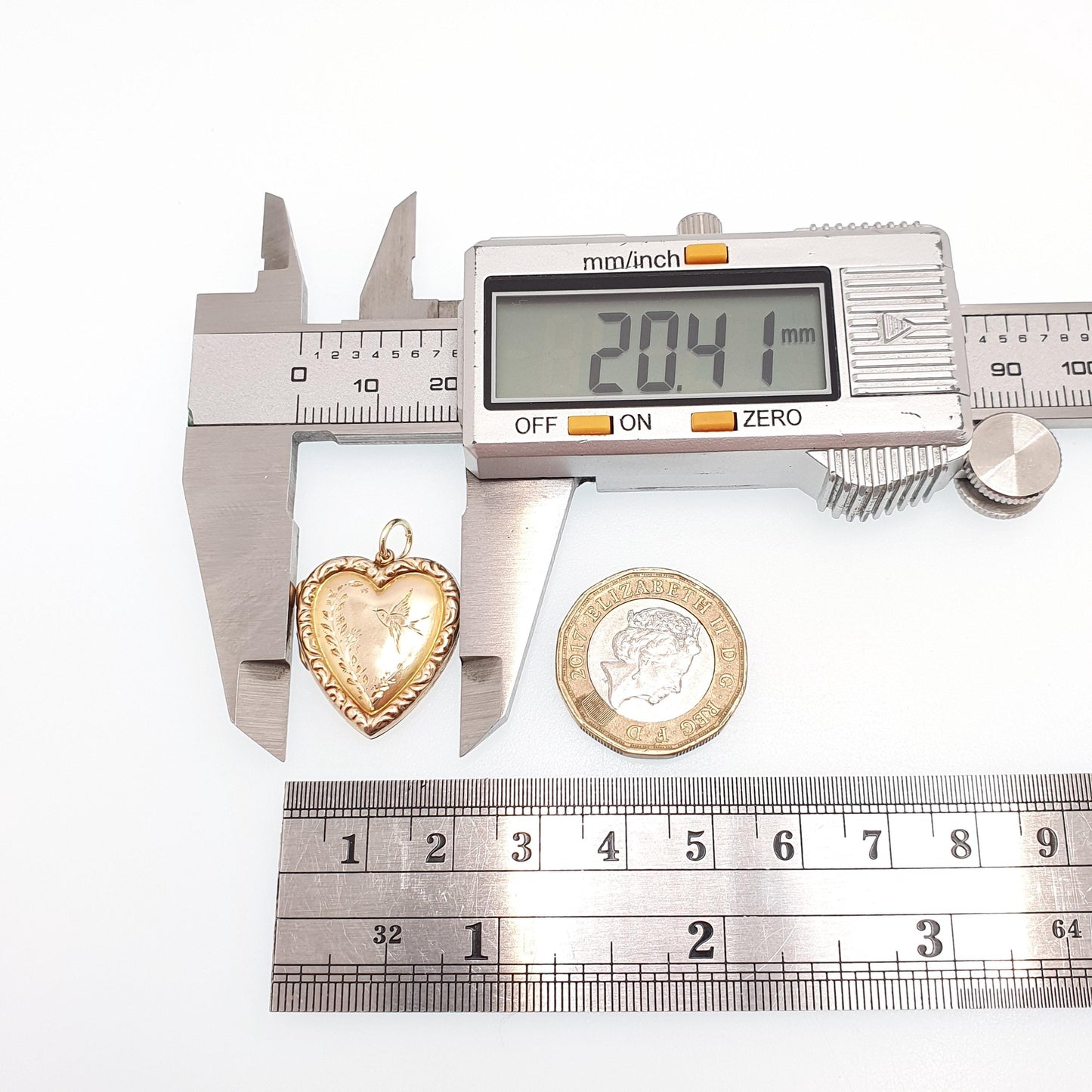 Antique 9ct Gold Bird Locket Heart Shape Back and Front Solid 9k 375 Pendant Necklace Jewelry Womens Vintage Jewellery
