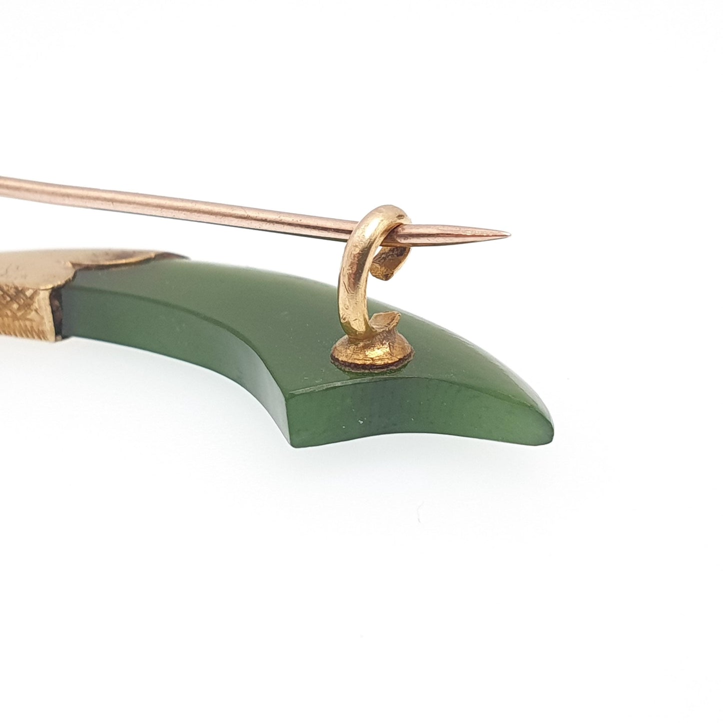 Antique 15ct Gold Scimitar New Zealand Jade Brooch Victorian Falchion Sword Solid 15 Carat 625 Nephrite Jadeite Jewellery Vintage Jewelry
