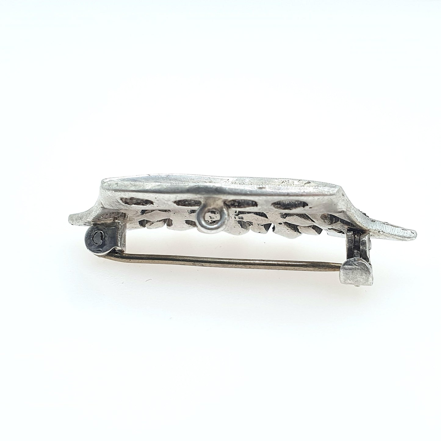 Antique Art Deco Sterling Silver Crown Brooch Marcasite Royal Royalty King Queen Mens Womens Jewelry Jewellery
