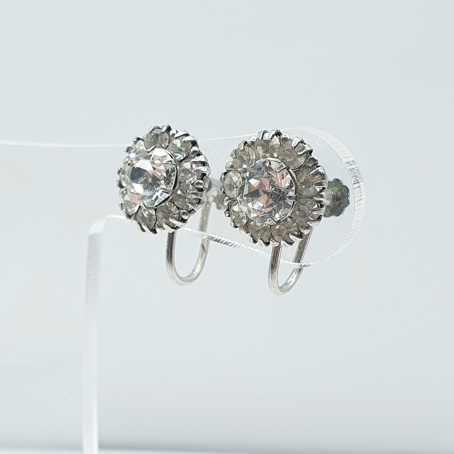 Antique Solid Silver Diamond Paste Cluster Earrings Screw Back Vintage Art Deco 1920s Vintage Womens Jewelry Jewellery