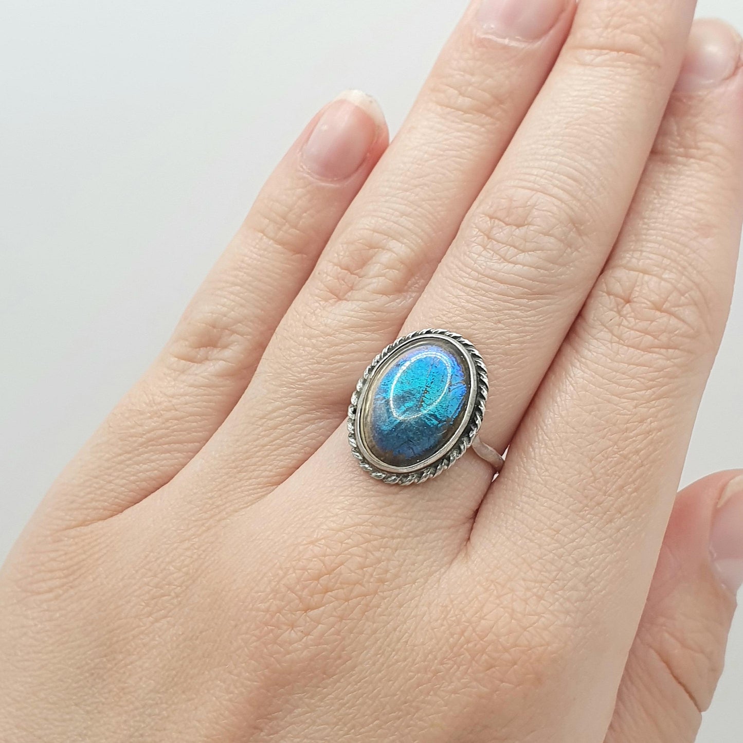 Antique Art Deco Sterling Silver Butterfly Wing Ring Oval Insect Blue Morpho 1920s Vintage Womens Jewellery Jewelry