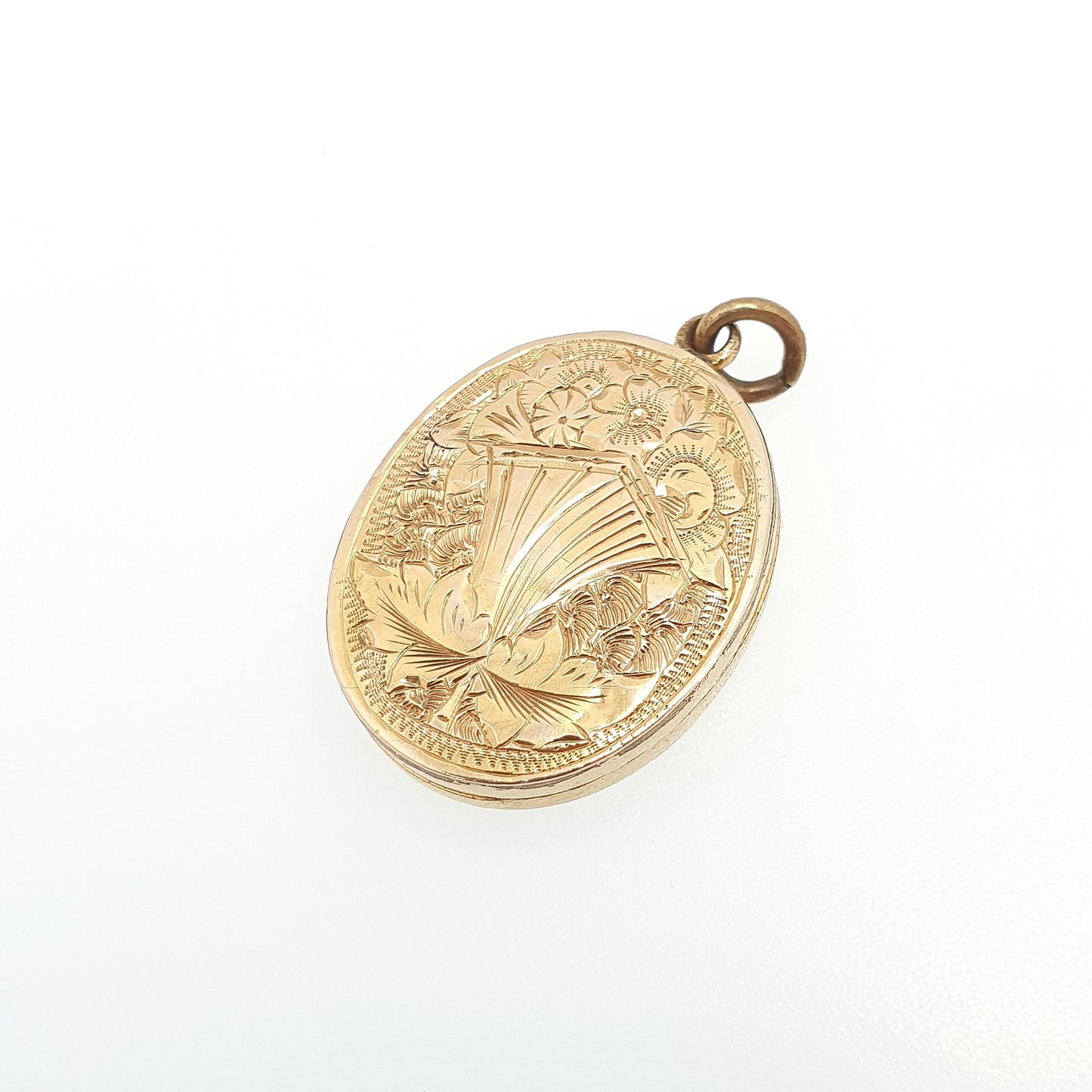 Antique Victorian 9ct Gold Locket 9kt 9k Back and Front Thistle Engraved Scottish Pendant Picture Photo Vintage