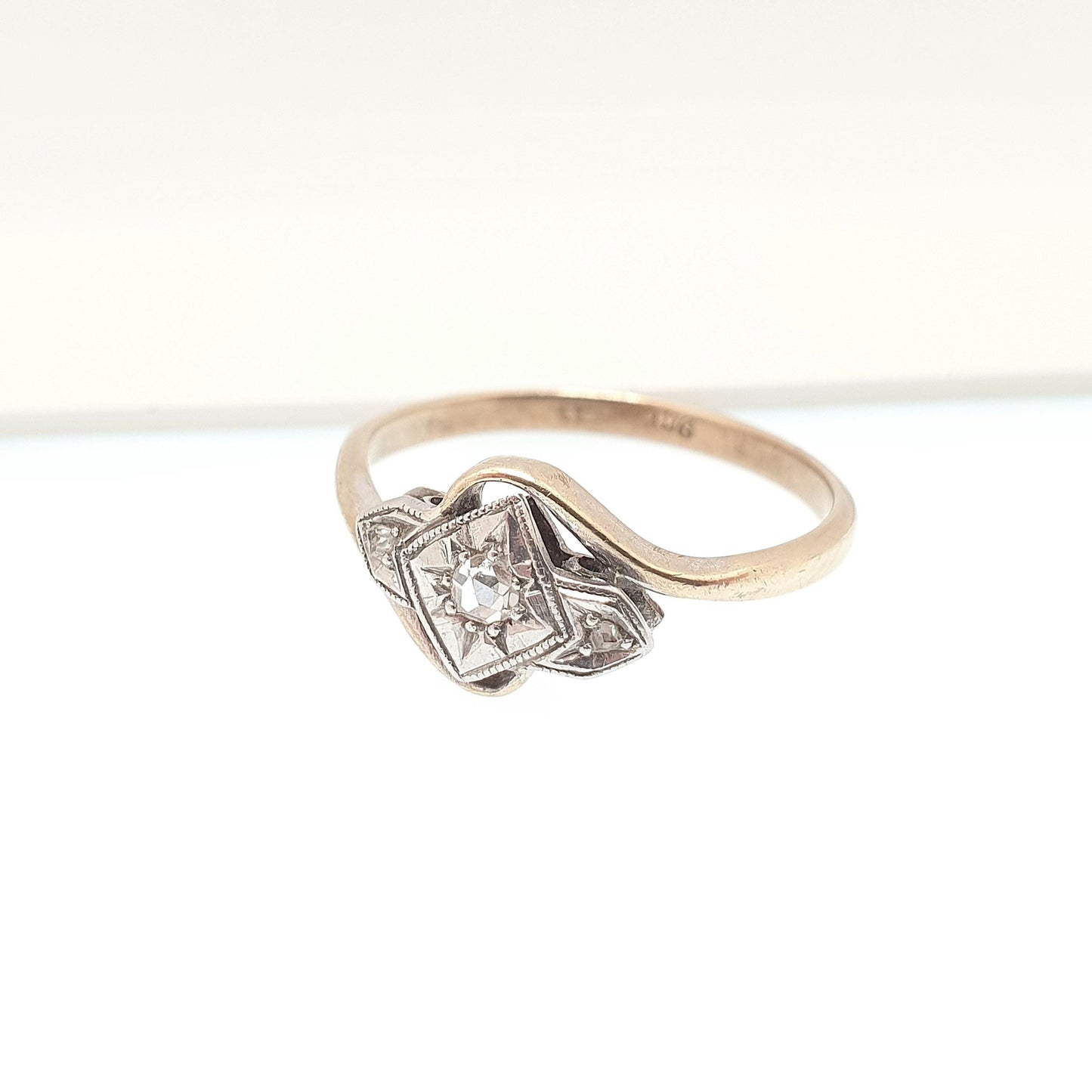 Antique 9ct Gold Diamond Ring Art Deco Old Cut Crossover Solid 9k 9kt Natural Diamonds Vintage 1920s Womens Jewelry Jewellery