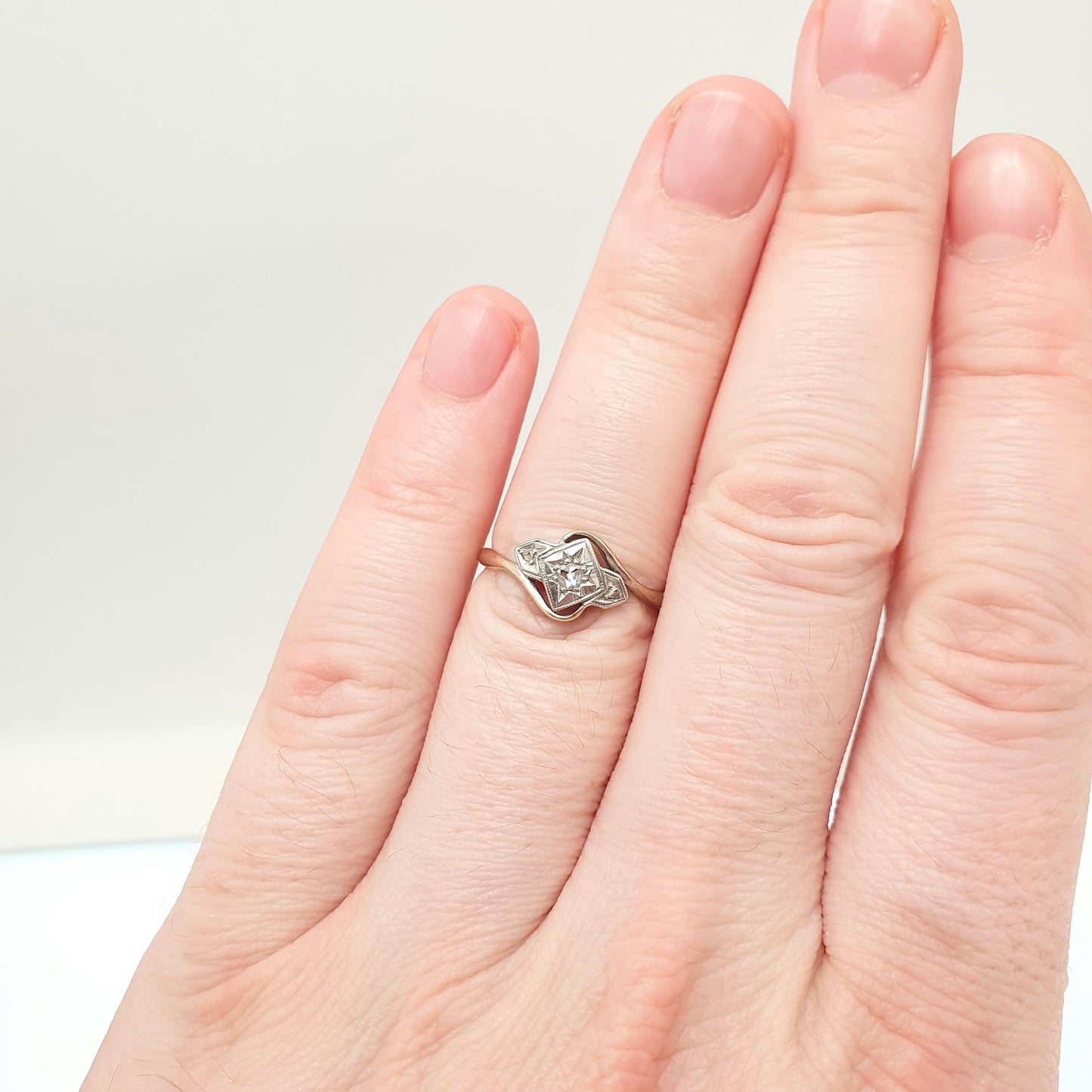 Antique 9ct Gold Diamond Ring Art Deco Old Cut Crossover Solid 9k 9kt Natural Diamonds Vintage 1920s Womens Jewelry Jewellery