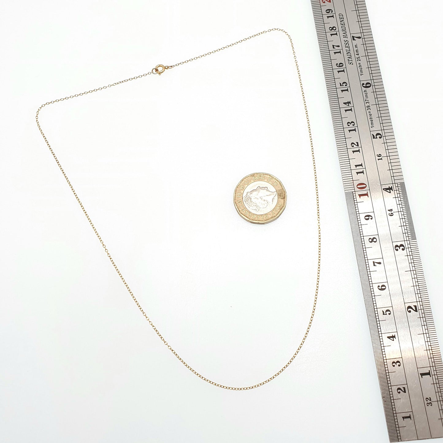 Vintage 9k 9ct Gold Chain Necklace Cable Trace Link 45cm 17.7" 0.99g Oval Links Yellow Fine Solid 375 9kt 9 Carat Jewelry Jewellery