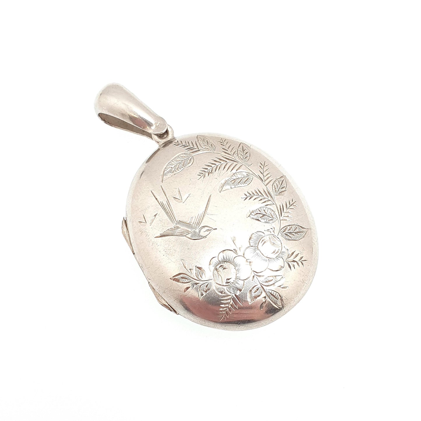 Antique Victorian Solid Silver Bird Locket Floral Flower Pendant Picture Photo Aesthetic Vintage Womens Jewelry Jewellery