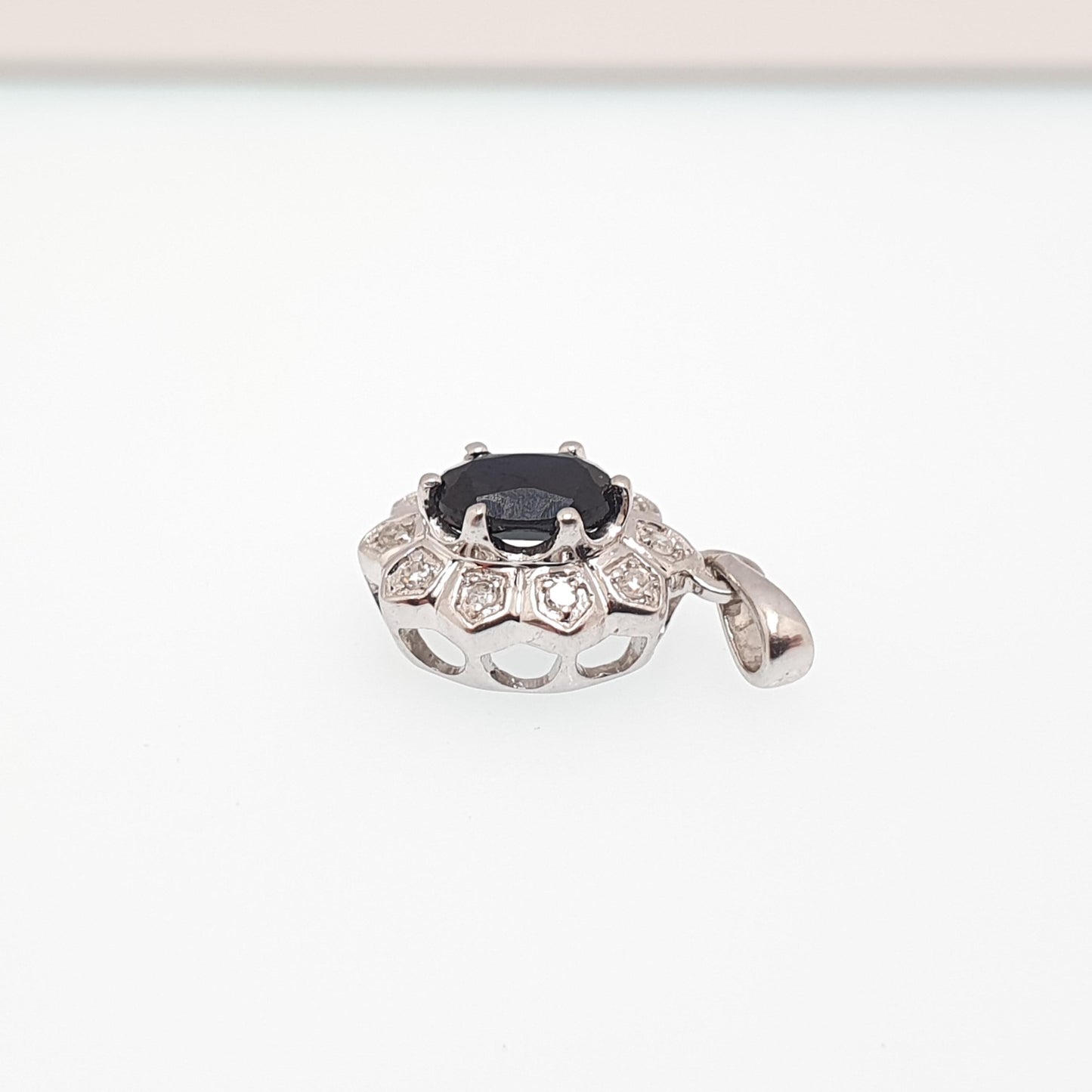 Vintage 9ct Gold Sapphire & Diamond Pendant White Gold Cluster Halo Solid 375 9k Genuine Gemstone Necklace Jewelry Jewellery