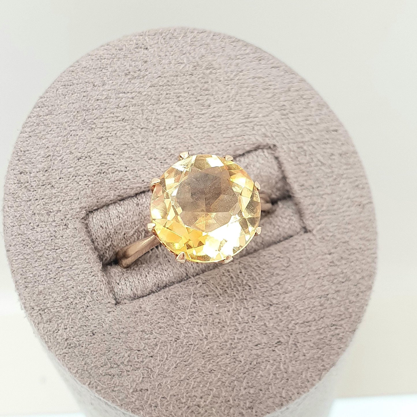 Antique 9k 9ct Gold Natural Citrine Ring Art Deco Large Solitaire Big Round Cut Solid 9kt 9 Carat Vintage Jewelry Jewellery
