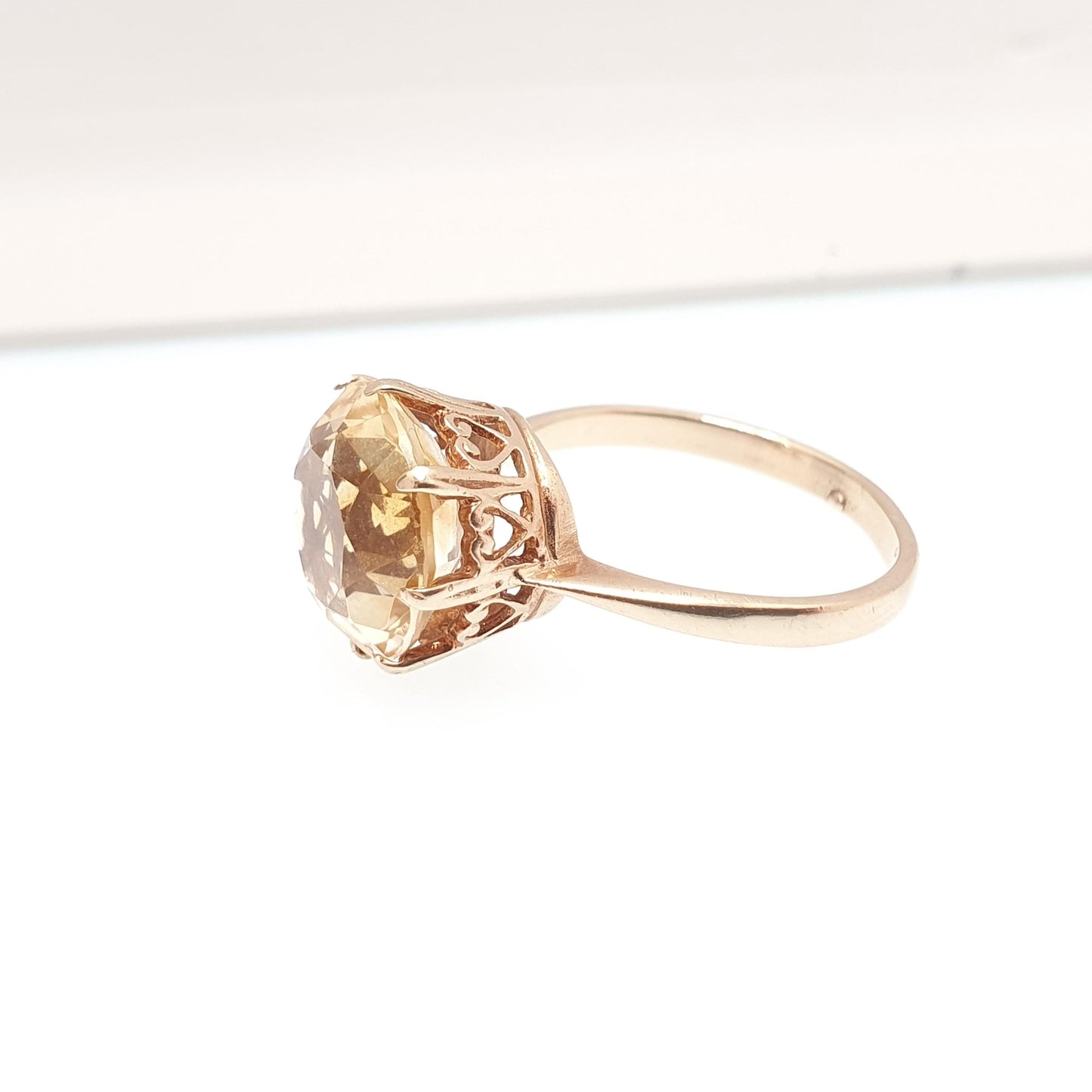 Antique 9k 9ct Gold Natural Citrine Ring Art Deco Large Solitaire Big Round Cut Solid 9kt 9 Carat Vintage Jewelry Jewellery