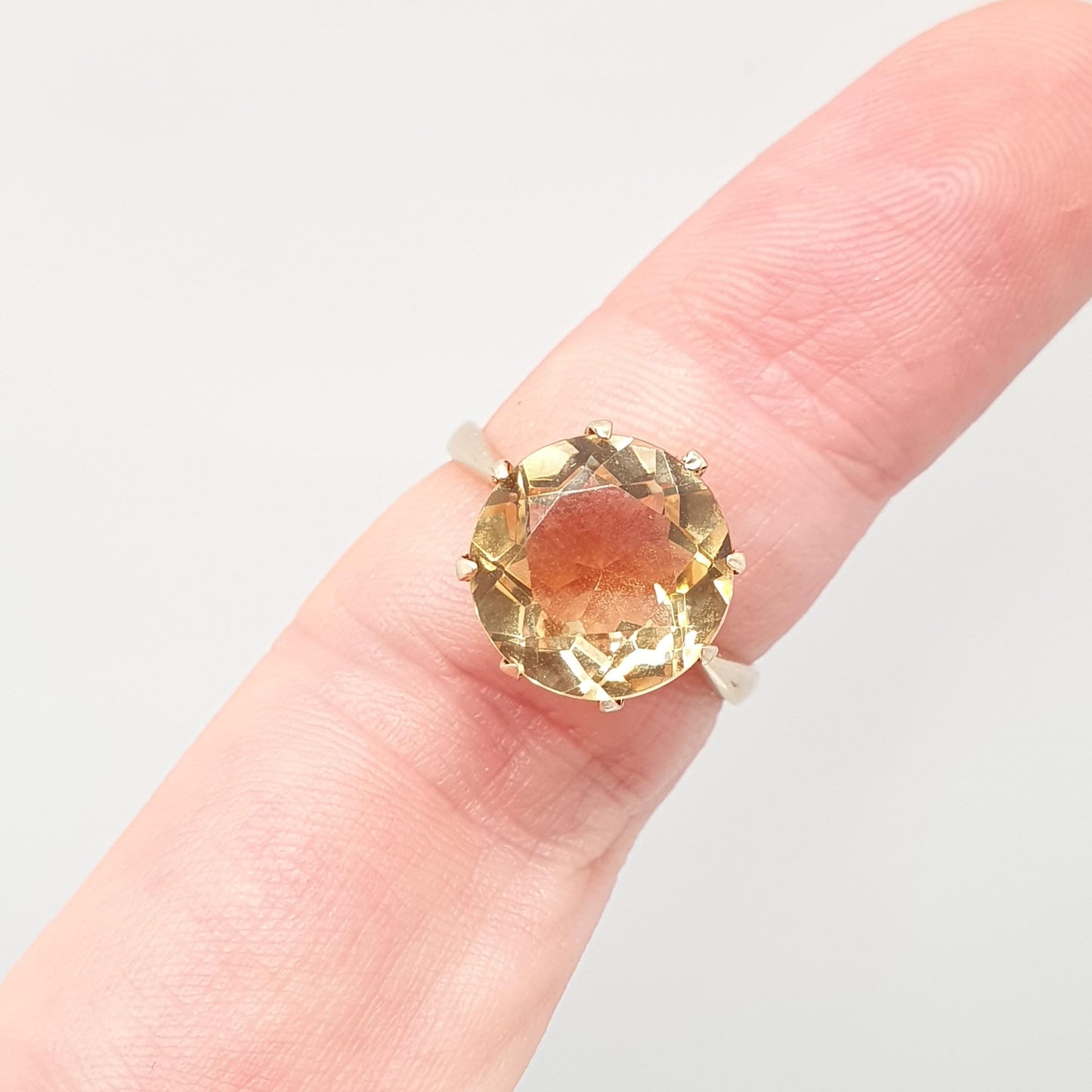 Antique 9k 9ct Gold Natural Citrine Ring Art Deco Large Solitaire Big Round Cut Solid 9kt 9 Carat Vintage Jewelry Jewellery