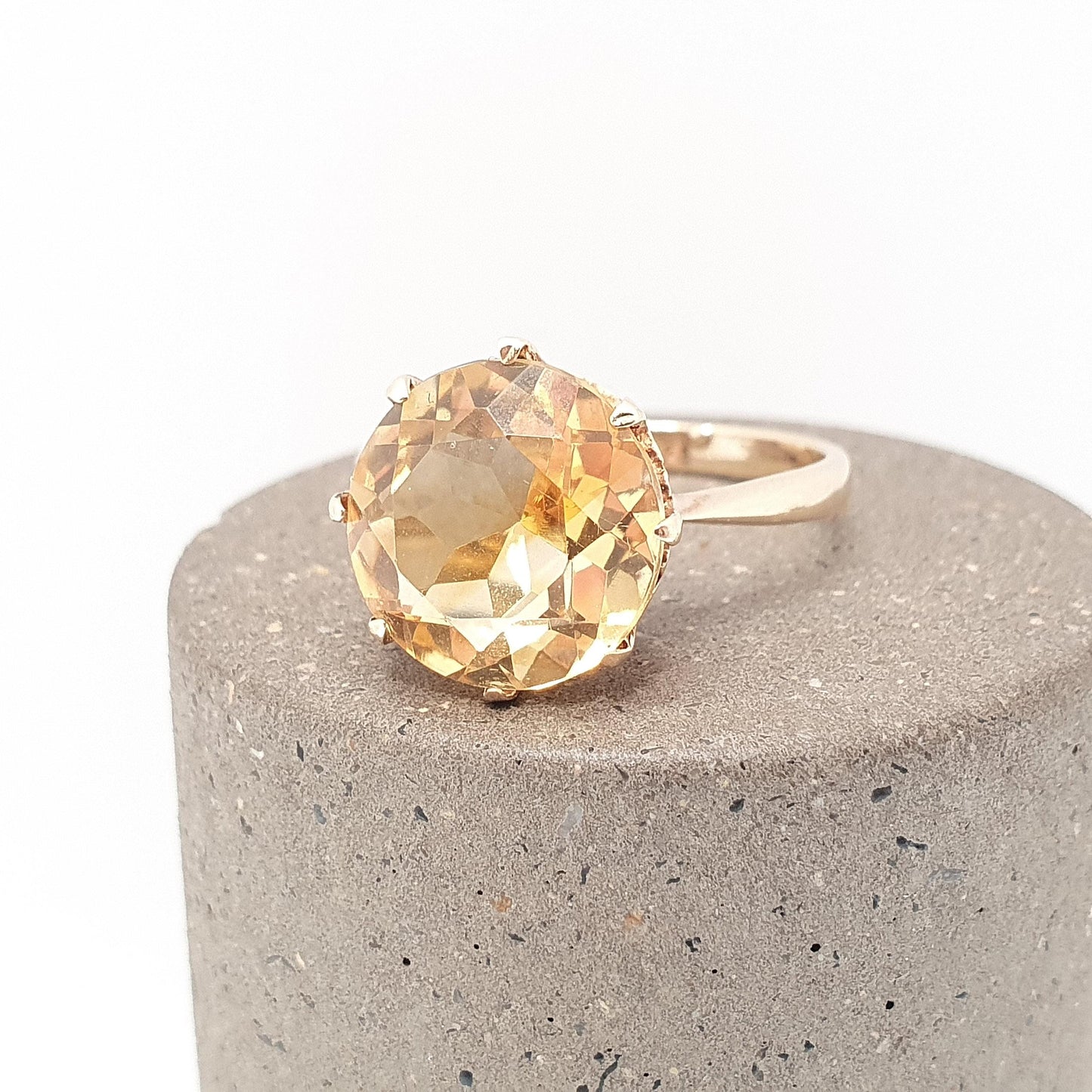 Antique 9k 9ct Gold Natural Citrine Ring Art Deco Large Solitaire Big Round Cut Solid 9kt 9 Carat Vintage Jewelry Jewellery