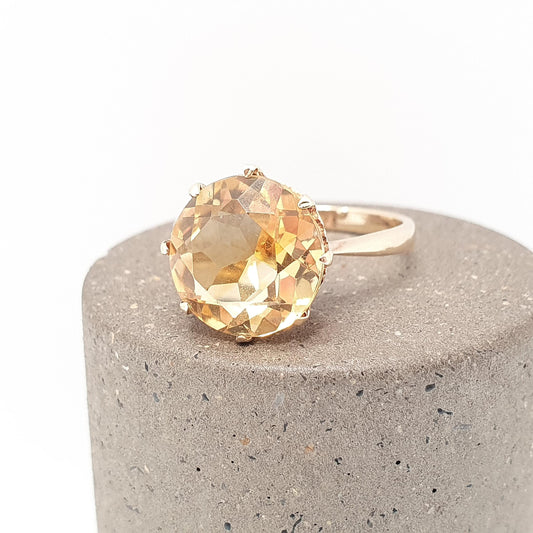 Antique 9k 9ct Gold Natural Citrine Ring Art Deco Large Solitaire Big Round Cut Solid 9kt 9 Carat Vintage Jewelry Jewellery