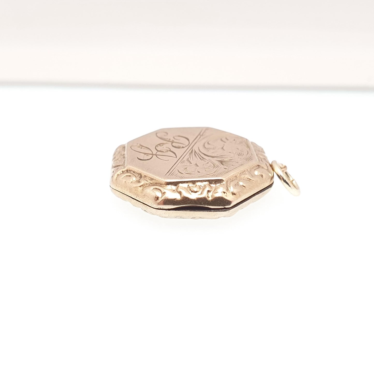Antique 9ct Gold Locket Solid 9k Back and Front Octagonal Engraved Initials RJ Pendant Fine Necklace Jewelry Womens Jewellery