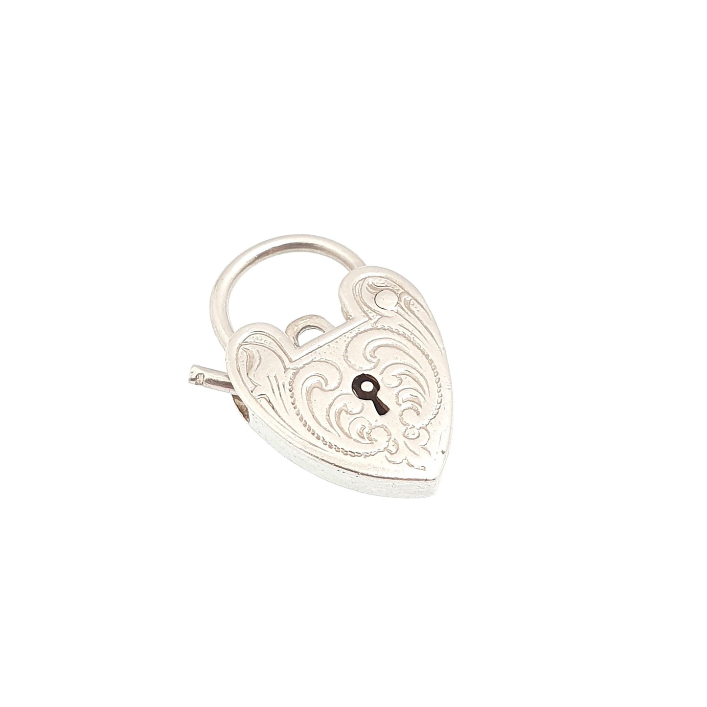 Vintage GEORG JENSEN Sterling Silver Engraved Padlock Heart Clasp Charm Pendant Necklace Bracelet Womens Retro Jewelry Jewellery