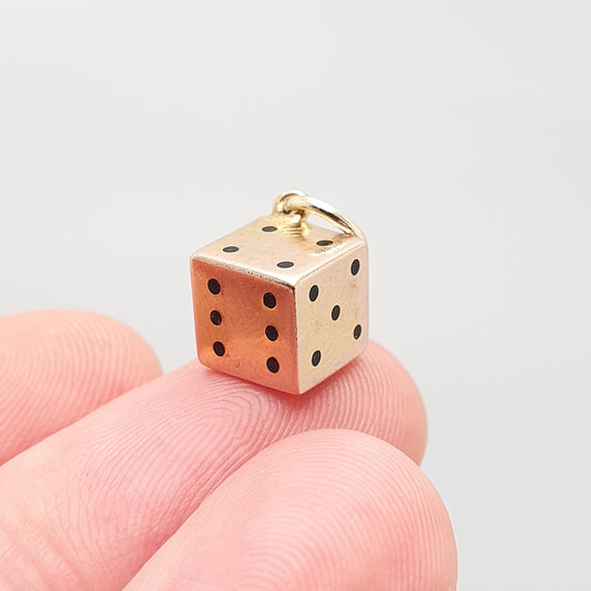 Vintage 9ct 9k Gold Dice Charm Bracelet Necklace Pendant Die Solid 375 Lucky Gambling Gamble Womens Mens Jewelry Jewellery