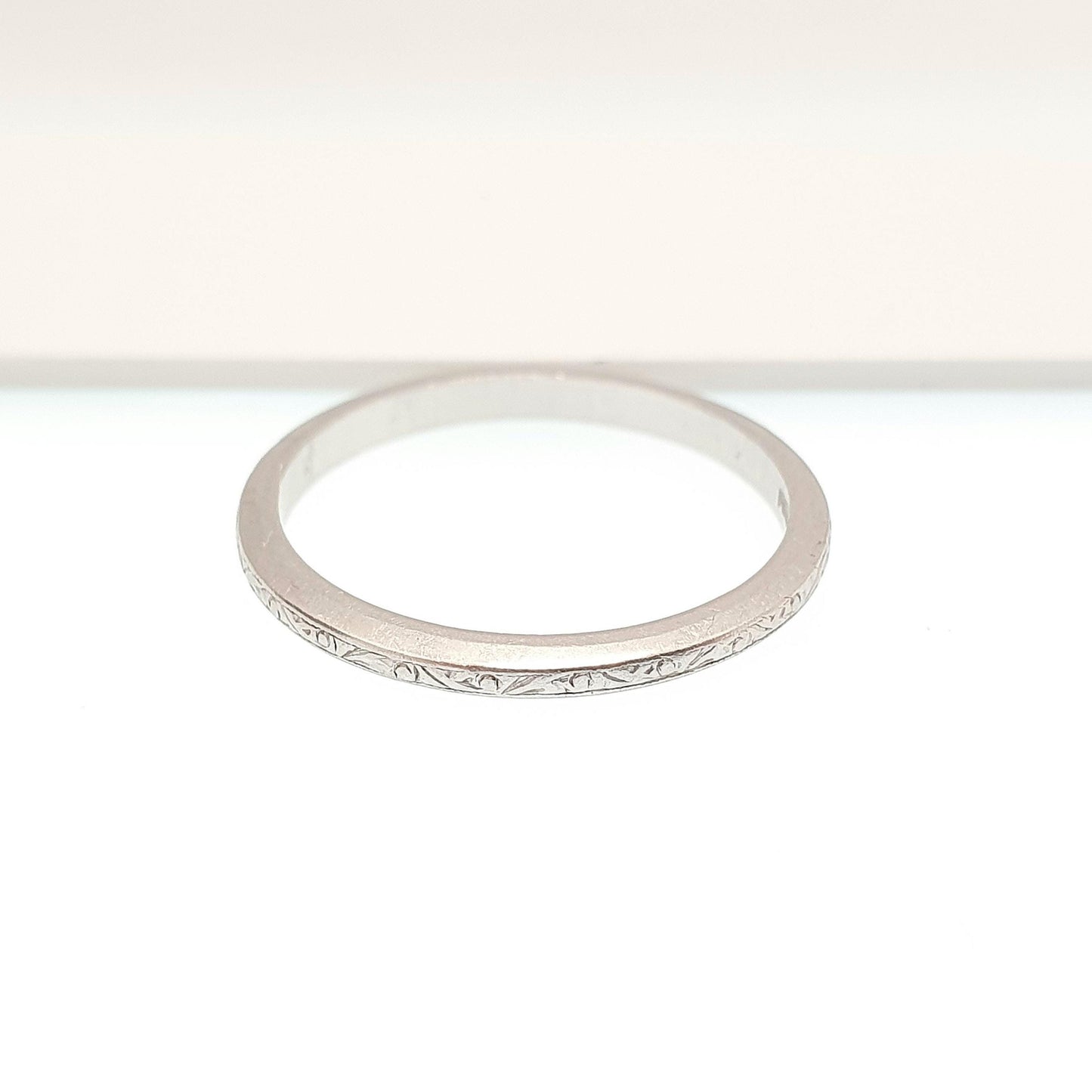 Antique Platinum Band Ring Engraved Front Art Deco Wedding Bands Solid 1920s Genuine Vintage Full Band Womens Jewelry