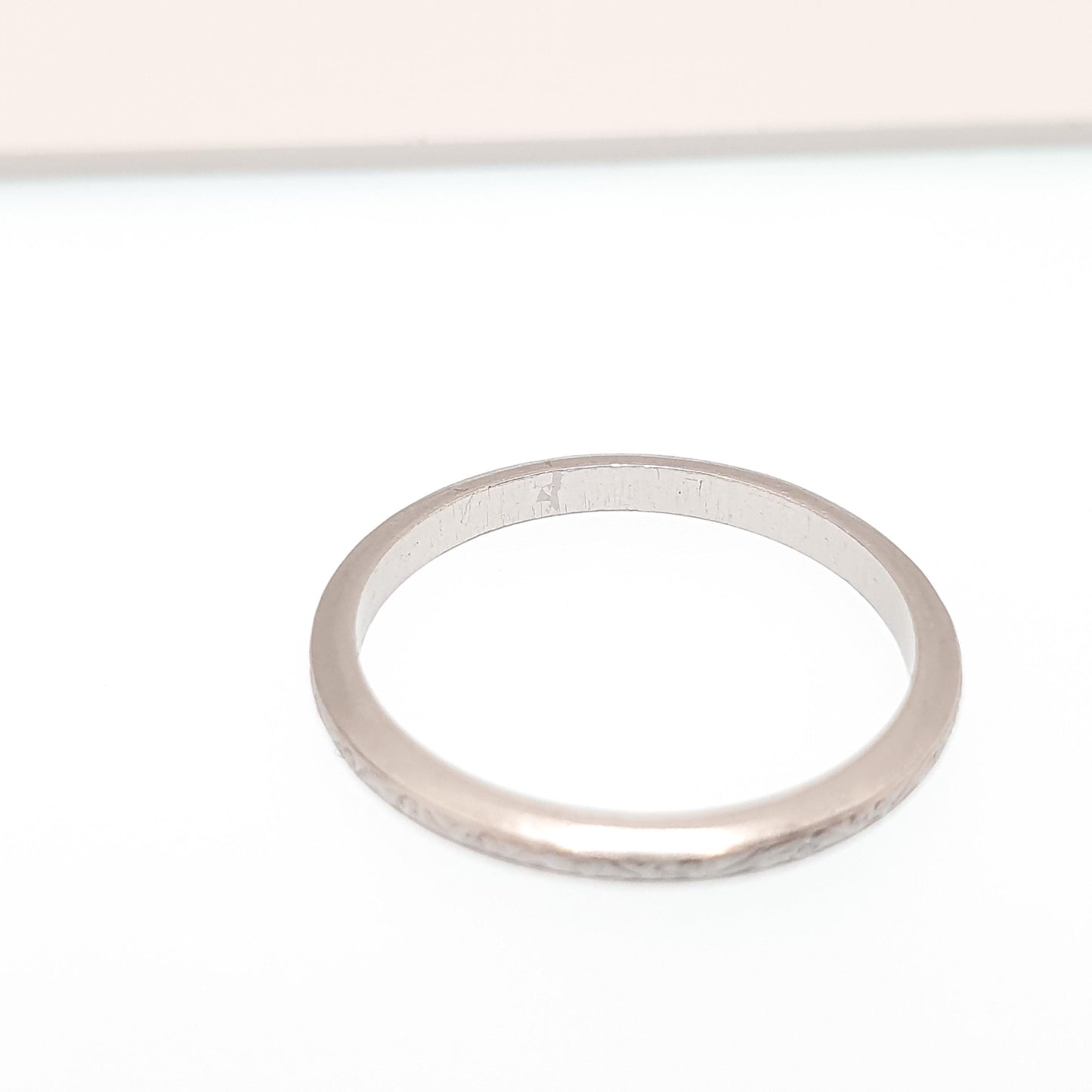 Antique Platinum Band Ring Engraved Front Art Deco Wedding Bands Solid 1920s Genuine Vintage Full Band Womens Jewelry