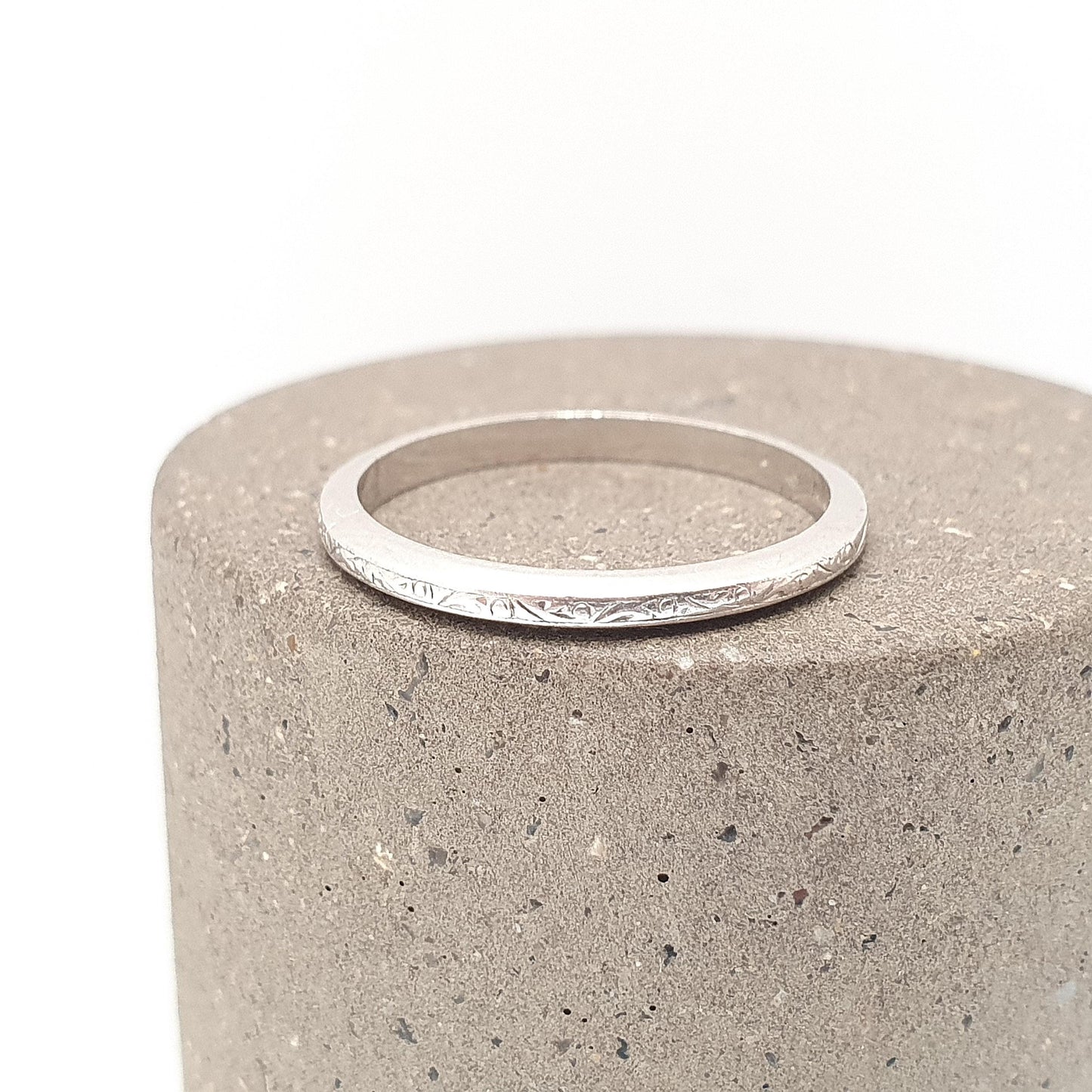 Antique Platinum Band Ring Engraved Front Art Deco Wedding Bands Solid 1920s Genuine Vintage Full Band Womens Jewelry