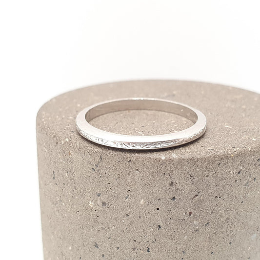 Antique Platinum Band Ring Engraved Front Art Deco Wedding Bands Solid 1920s Genuine Vintage Full Band Womens Jewelry