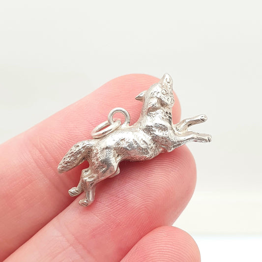 Antique Victorian Solid Silver Fox Pendant Charm Necklace Running Nice Detail Animal Hunting Vintage Jewelry Jewellery