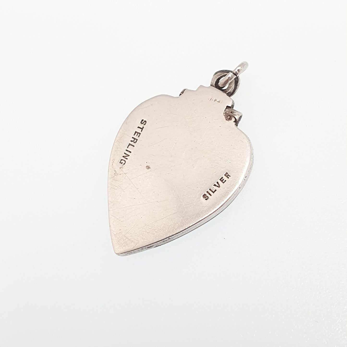 Antique Sterling Silver Locket Art Deco Heart Shape Geometric Pattern Arrow Necklace Pendant 1920s Picture Photo Jewelry Vintage Jewellery