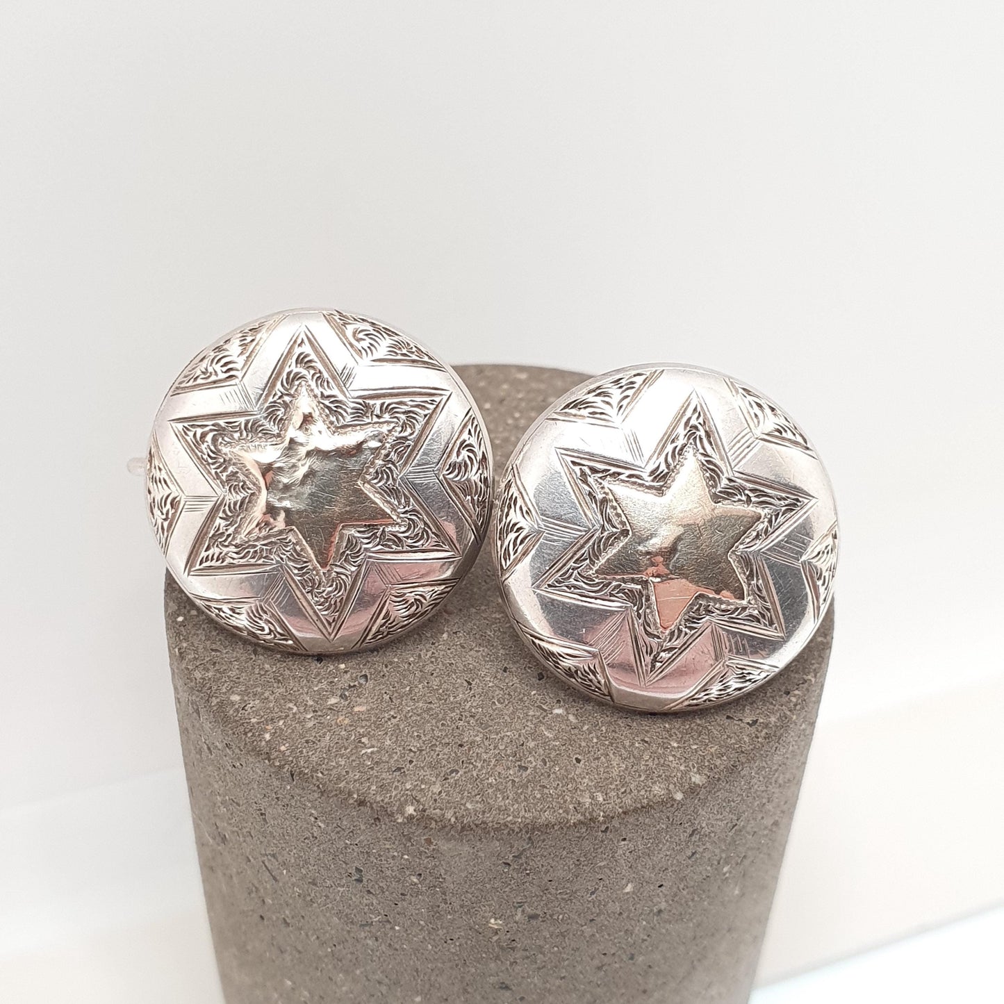 Antique Victorian Solid Silver Star Earrings Gold Highlights Starburst Engraved Screw Back Vintage Jewelry Jewellery