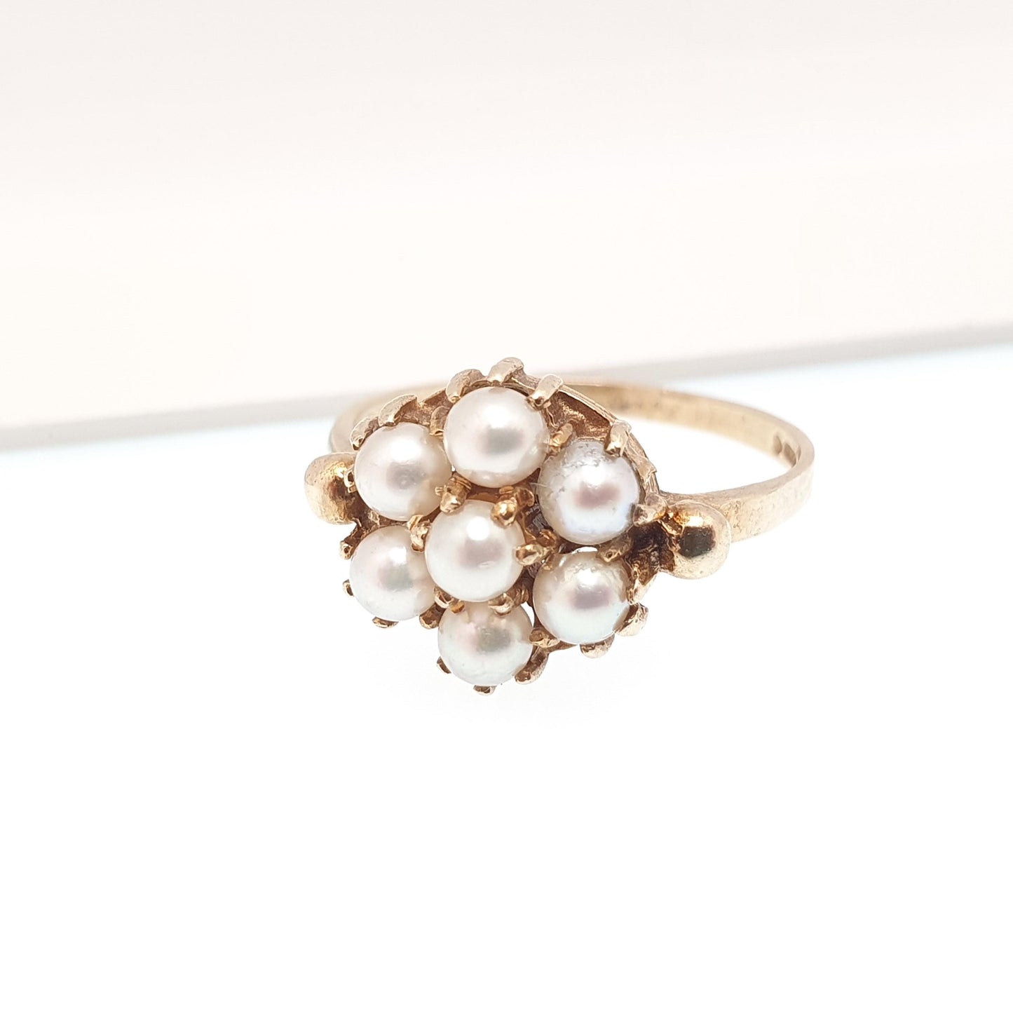 Vintage 9ct 9k Gold Pearl Cluster Ring Cultured Pearls 1972 Hallmark Solid 375 9kt Real Genuine Womens Jewelry Jewellery