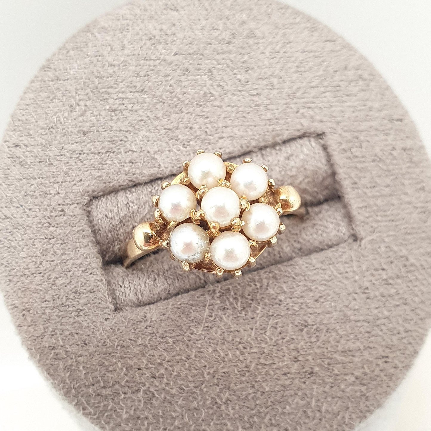 Vintage 9ct 9k Gold Pearl Cluster Ring Cultured Pearls 1972 Hallmark Solid 375 9kt Real Genuine Womens Jewelry Jewellery