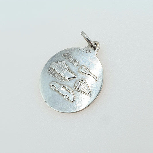 Vintage Sterling Silver St Christopher Pendant Concord Plane Ship Car Train Double Sided Womens Mens Jewellery