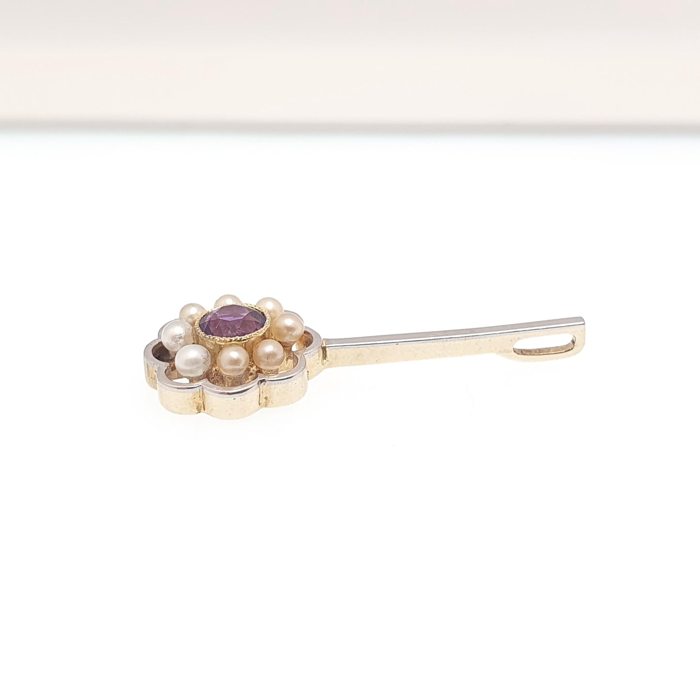 Antique 15ct Gold Amethyst Seed Pearl Pendant Art Deco Cluster Drop Necklace 15 Carat White Gold Front Vintage Jewellery Jewelry