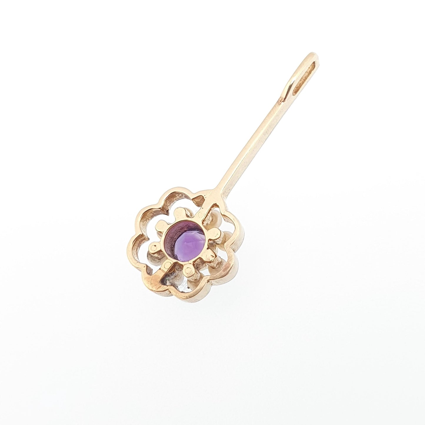 Antique 15ct Gold Amethyst Seed Pearl Pendant Art Deco Cluster Drop Necklace 15 Carat White Gold Front Vintage Jewellery Jewelry