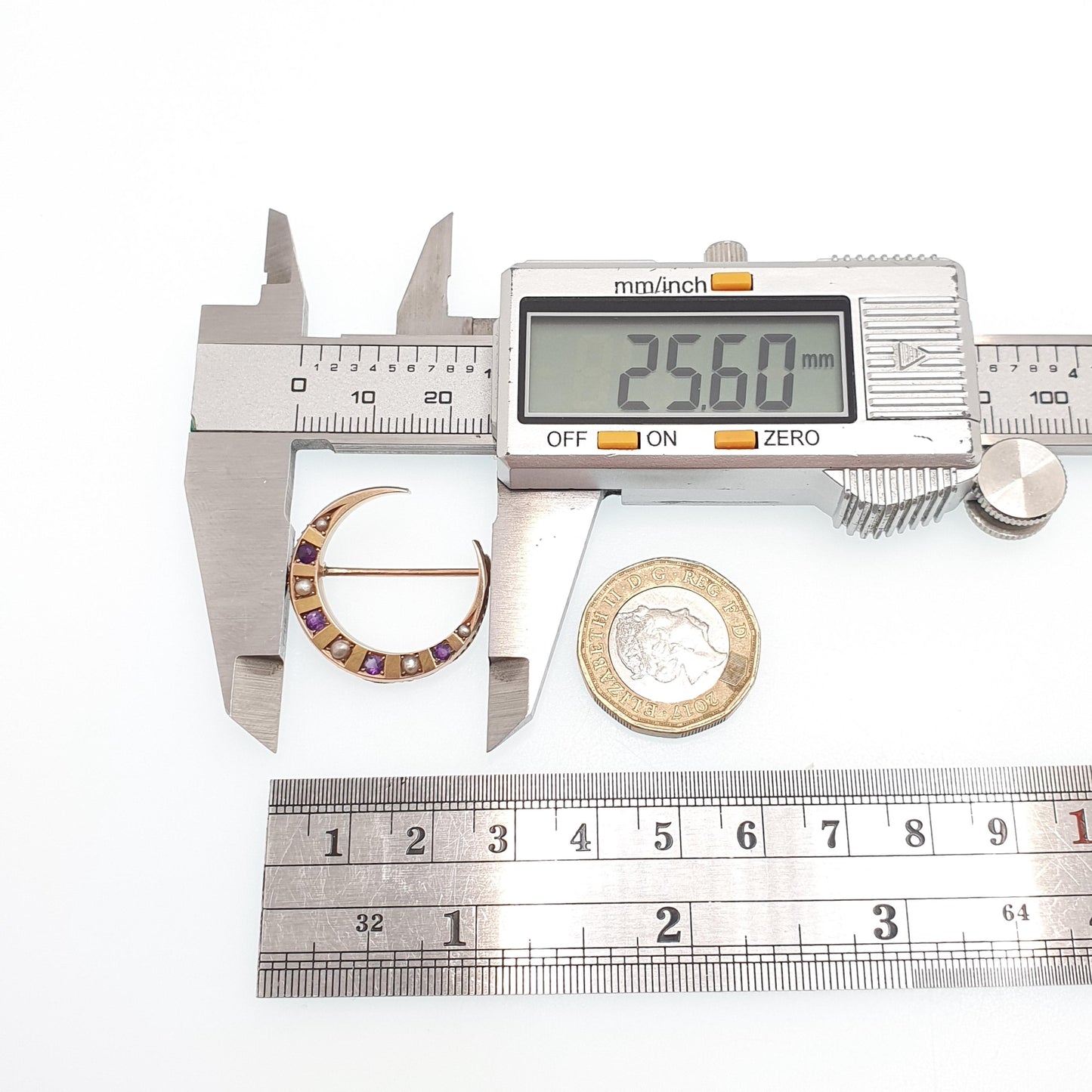 Antique 9ct Gold Crescent Moon Amethyst Pearl Brooch Victorian Solid 9k 9kt Celestial Gemstone Womens Jewelry Jewellery