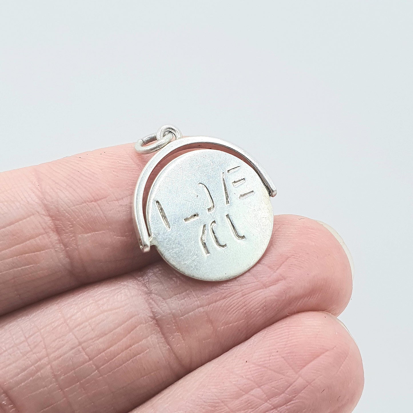 Vintage Sterling Silver I LOVE YOU Spinner Fob Charm Pendant Rotating Romantic Gift Cute Small Unisex Mens Womens Jewellery Jewelry