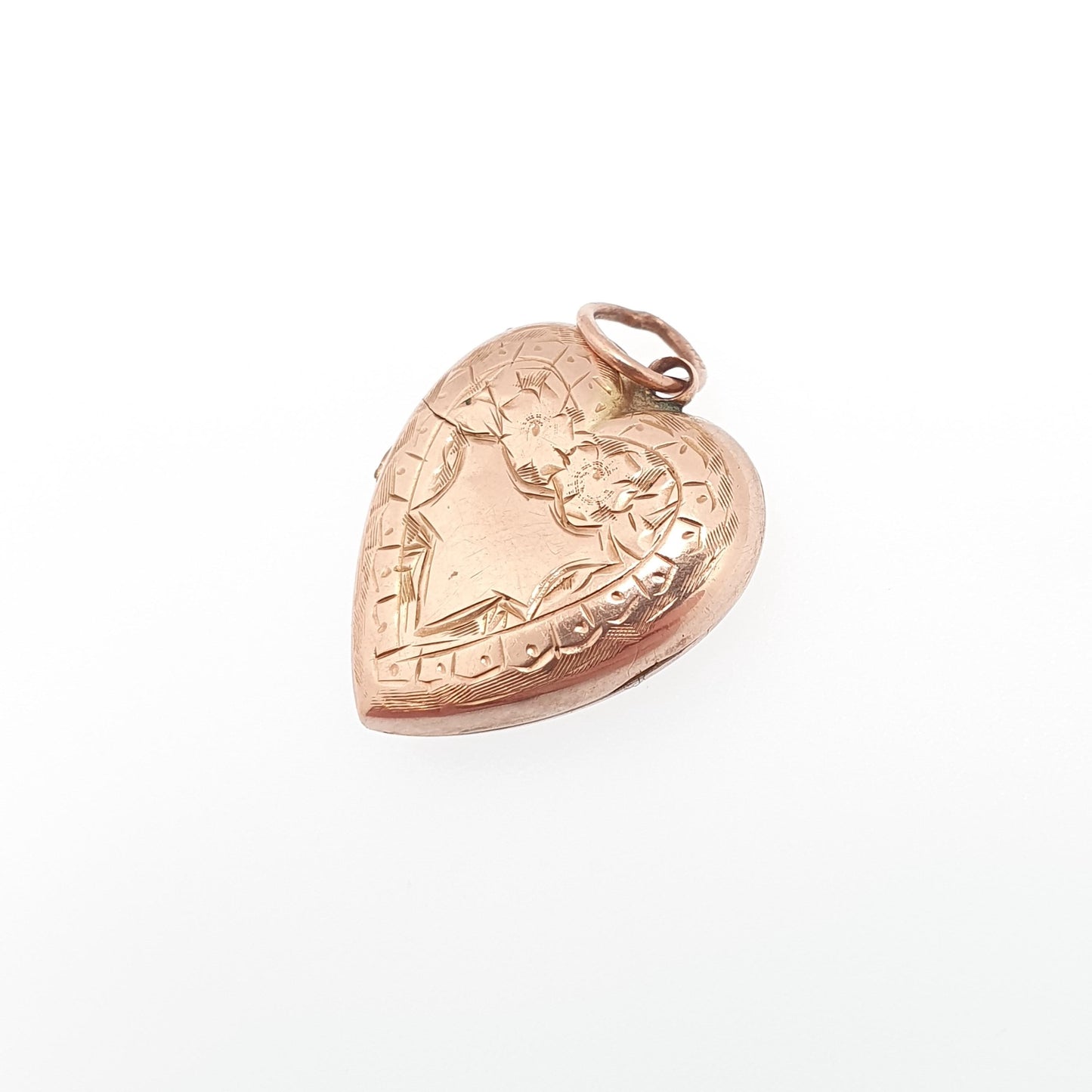 Antique Victorian 9ct Rose Gold Heart Locket Solid 9k 9kt Back and Front Engraved Pendant Love Necklace Jewelry Womens Jewellery