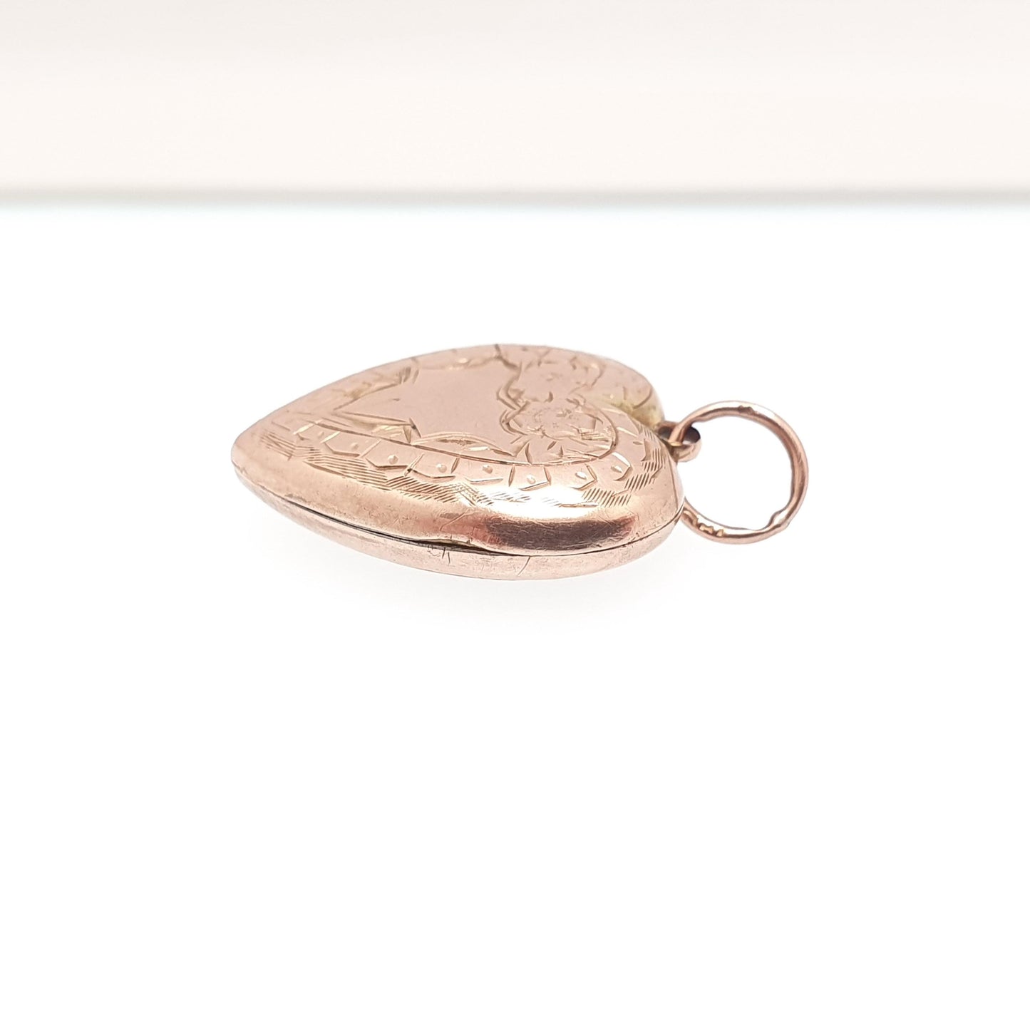 Antique Victorian 9ct Rose Gold Heart Locket Solid 9k 9kt Back and Front Engraved Pendant Love Necklace Jewelry Womens Jewellery