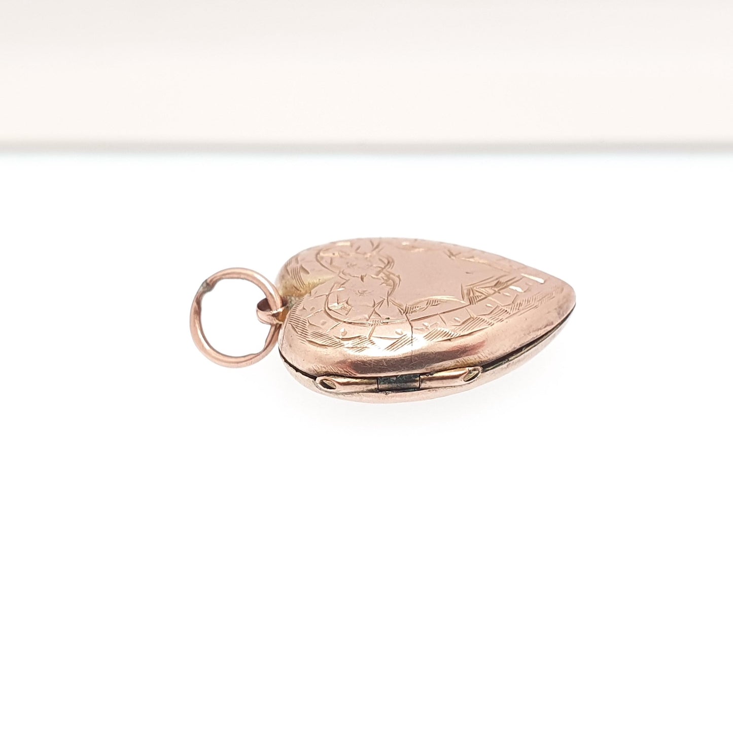 Antique Victorian 9ct Rose Gold Heart Locket Solid 9k 9kt Back and Front Engraved Pendant Love Necklace Jewelry Womens Jewellery