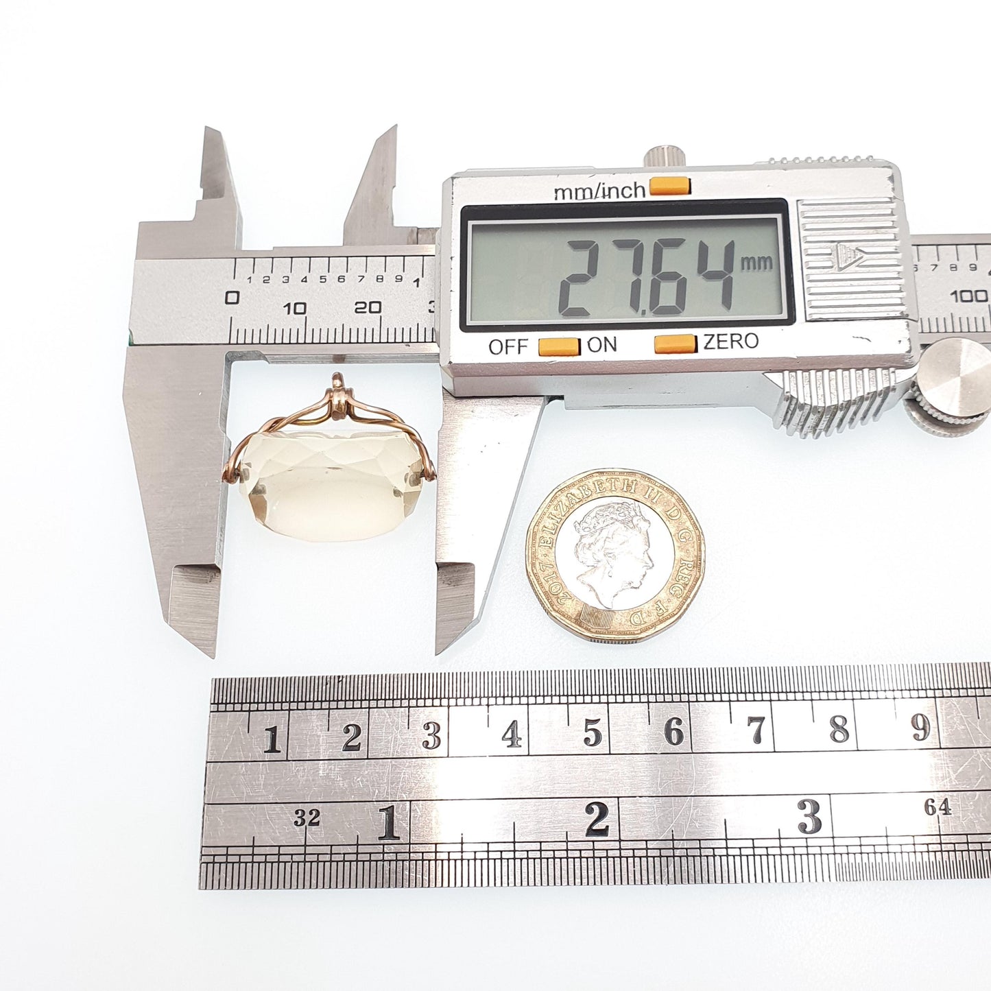 Antique 9ct 9k Gold Citrine Spinner Fob Pendant Necklace Genuine Gemstone Albert 1911 Hallmark Solid 9kt Vintage Jewellery Jewelry