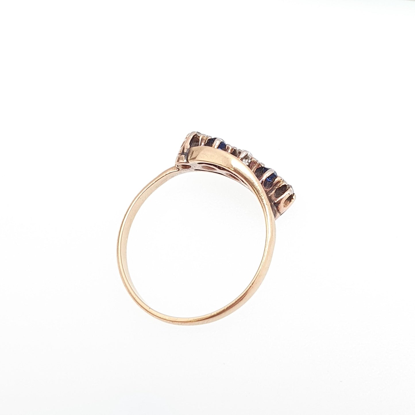 Antique 18ct Gold Sapphire & Diamond Ring Solid 18k 750 Oval Round Cut Natural Gemstones Vintage Jewelry Jewellery