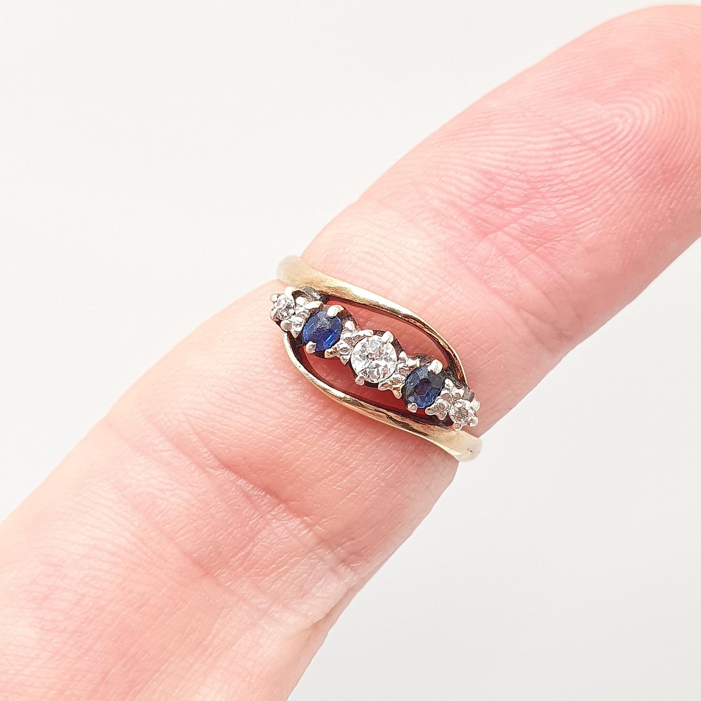 Antique 18ct Gold Sapphire & Diamond Ring Solid 18k 750 Oval Round Cut Natural Gemstones Vintage Jewelry Jewellery